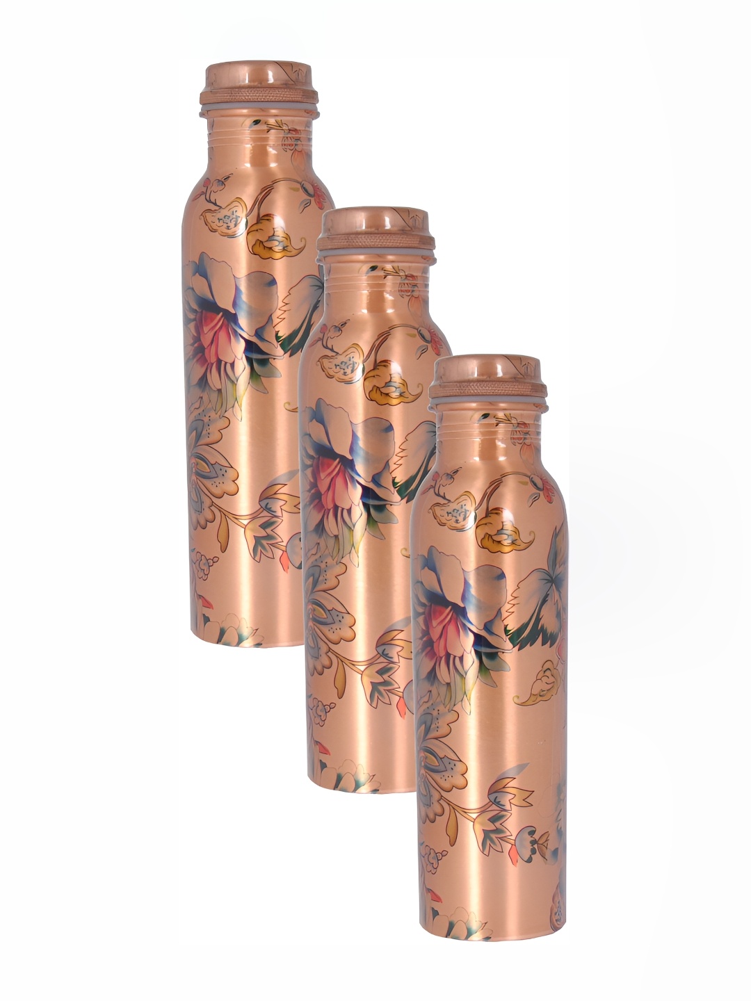 

Shivshakti Arts Brown & Blue 3 Pieces Floral Printed Copper Water Bottles 1 Ltr