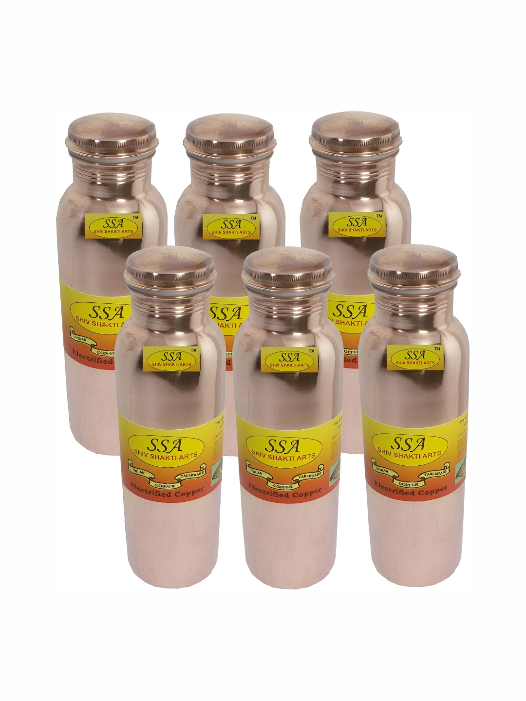 

Shivshakti Arts 6 Pieces Copper Solid Water Bottles 850 ml