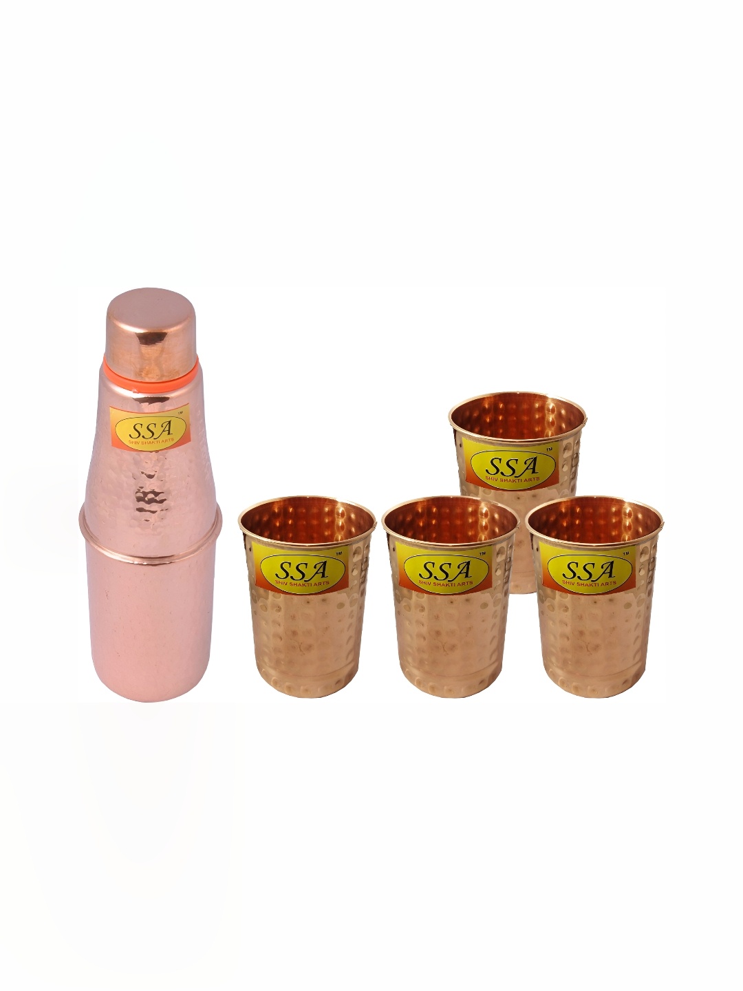 

Shivshakti Arts Copper-Toned 5 Pieces Textured Copper Water Bottle & Glasses