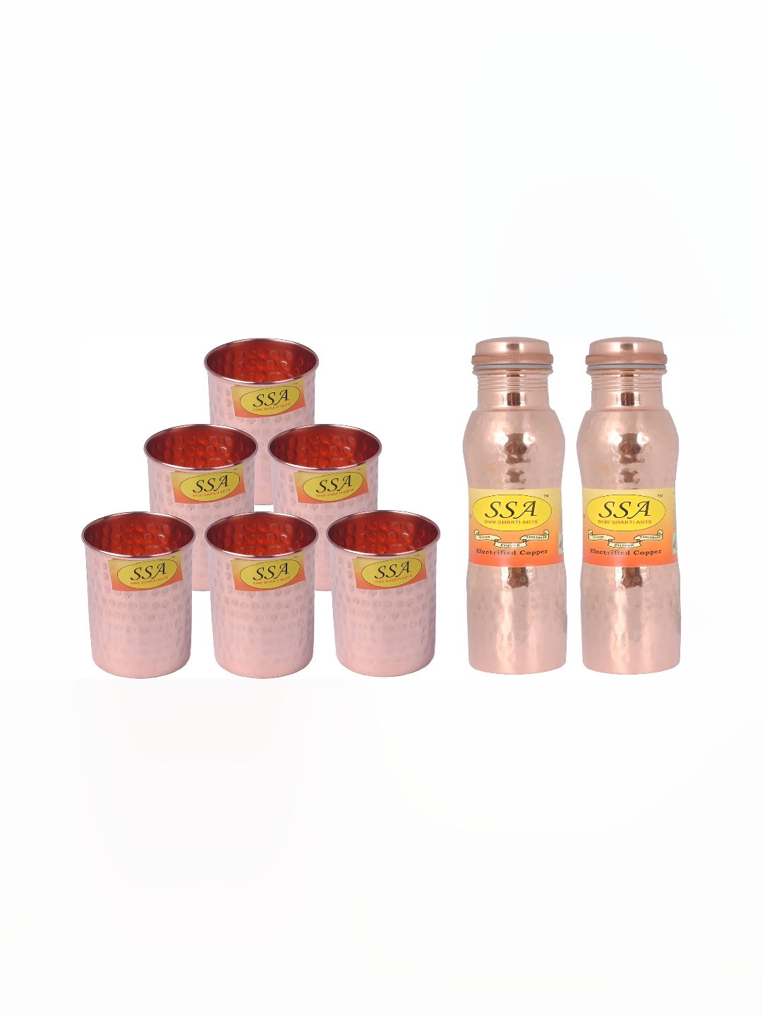 

Shivshakti Arts Copper-Toned 8 Pieces Textured Copper Water Bottle & Glasses