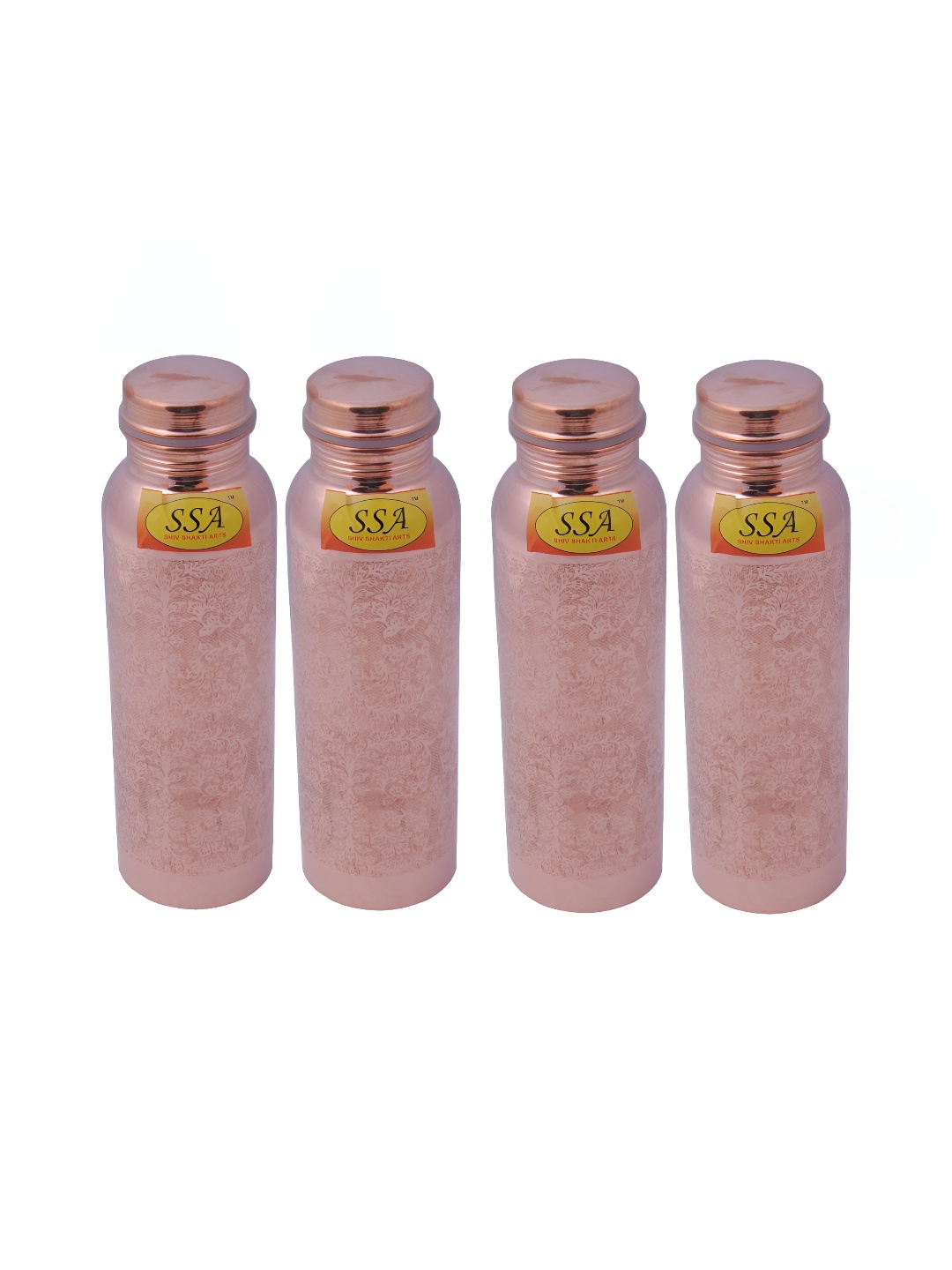 

Shivshakti Arts Brown 4 Textured Copper Water Bottle 1 Ltr