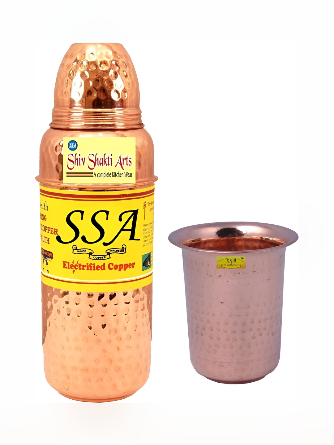 

Shivshakti Arts Copper Toned 2 Pieces Copper Textured Water Bottle & Glass