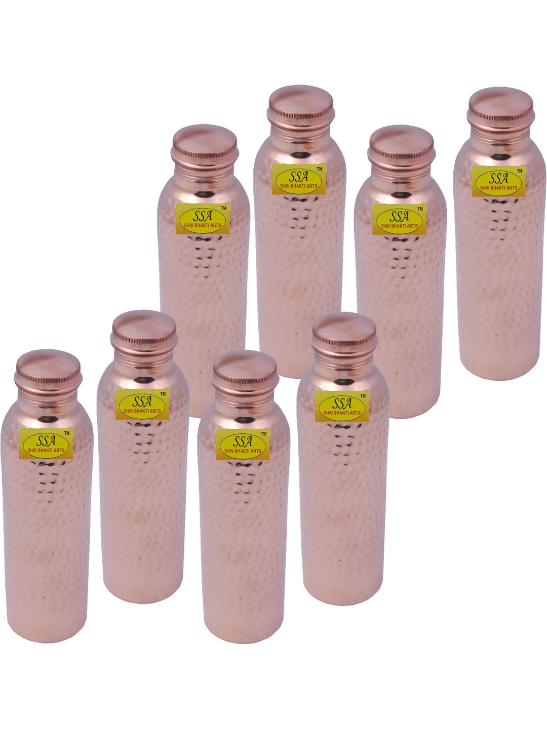 

Shivshakti Arts Brown 8 Textured Copper Water Bottles 850 Ml