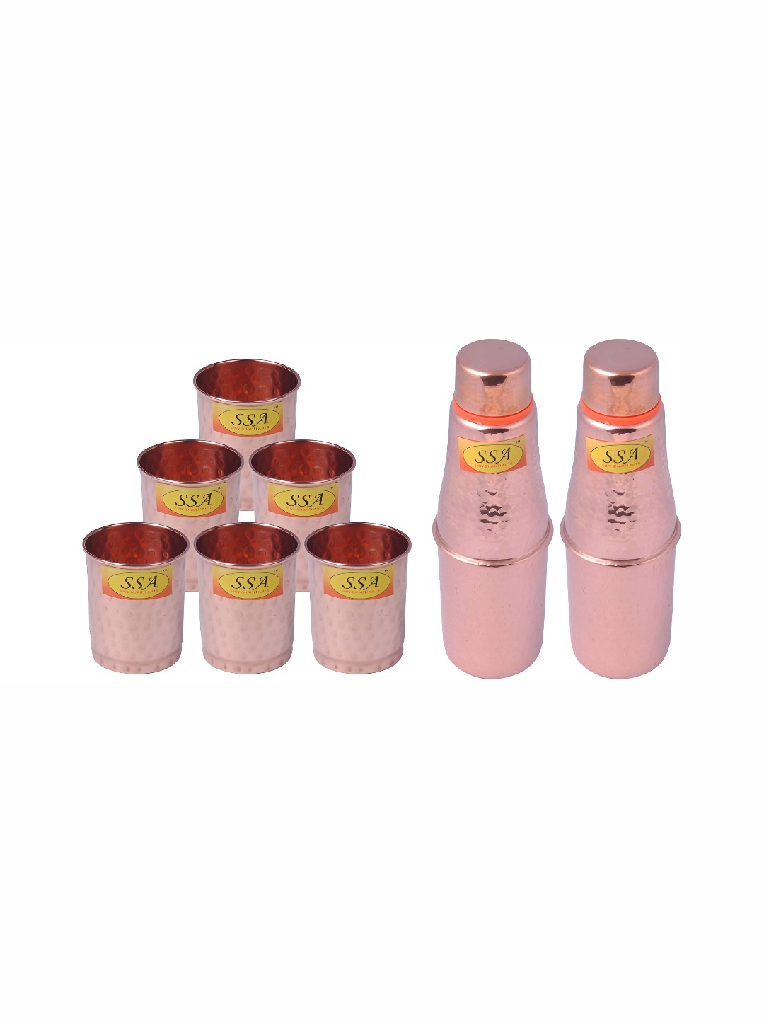 

Shivshakti Arts Copper Toned 6 Pieces Textured Copper Water Bottle With Glasses 1 L
