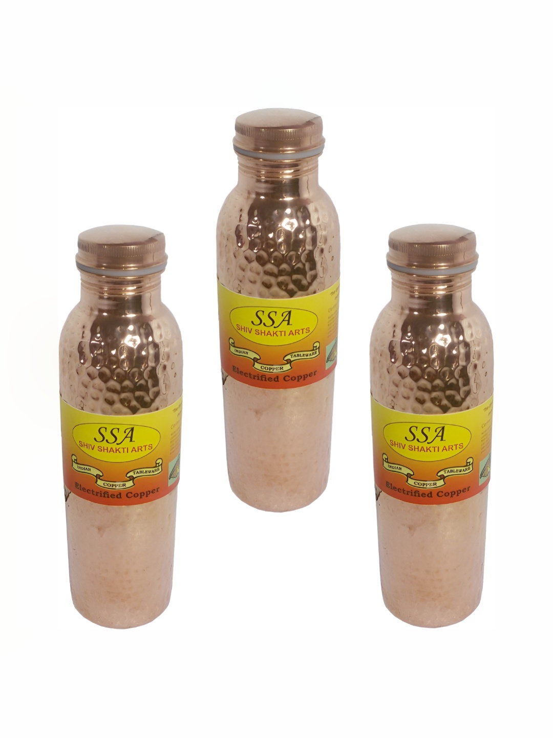 

Shivshakti Arts 3 Pcs Hammered Copper Water Bottle 850 ml