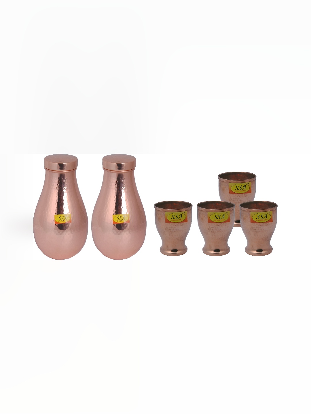 

Shivshakti Arts Copper-Toned 6 Pieces Textured Copper Water Bottle With Glasses 1.2 L