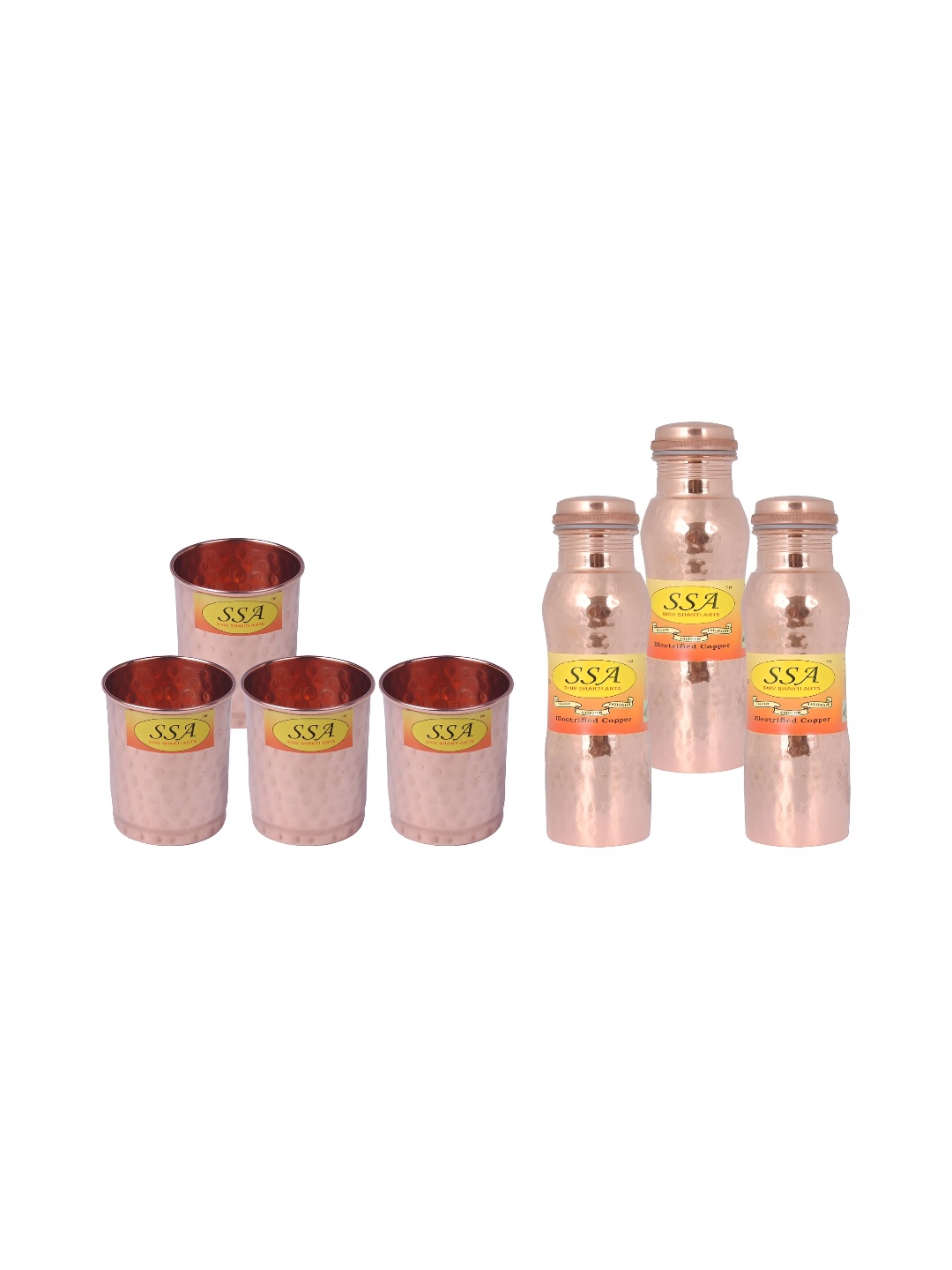 

Shivshakti Arts Brown 7 Pieces Textured Copper Water Bottle With Glasses 1 L