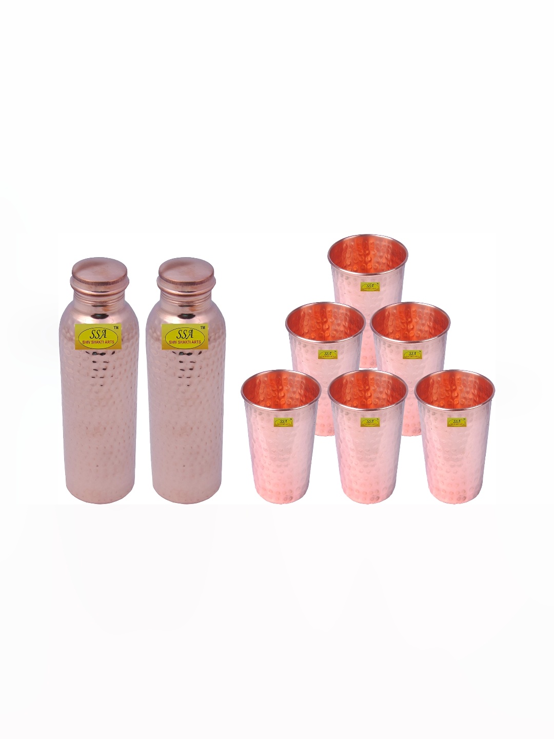 

Shivshakti Arts Brown 8 Pieces Textured Copper Water Bottle With Glasses 850 ml