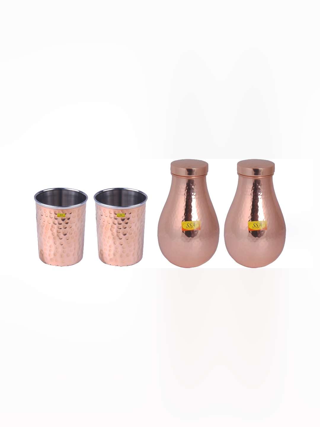 

Shivshakti Arts 4 Pieces Textured Copper Water Bottle With Glasses 1.2 L
