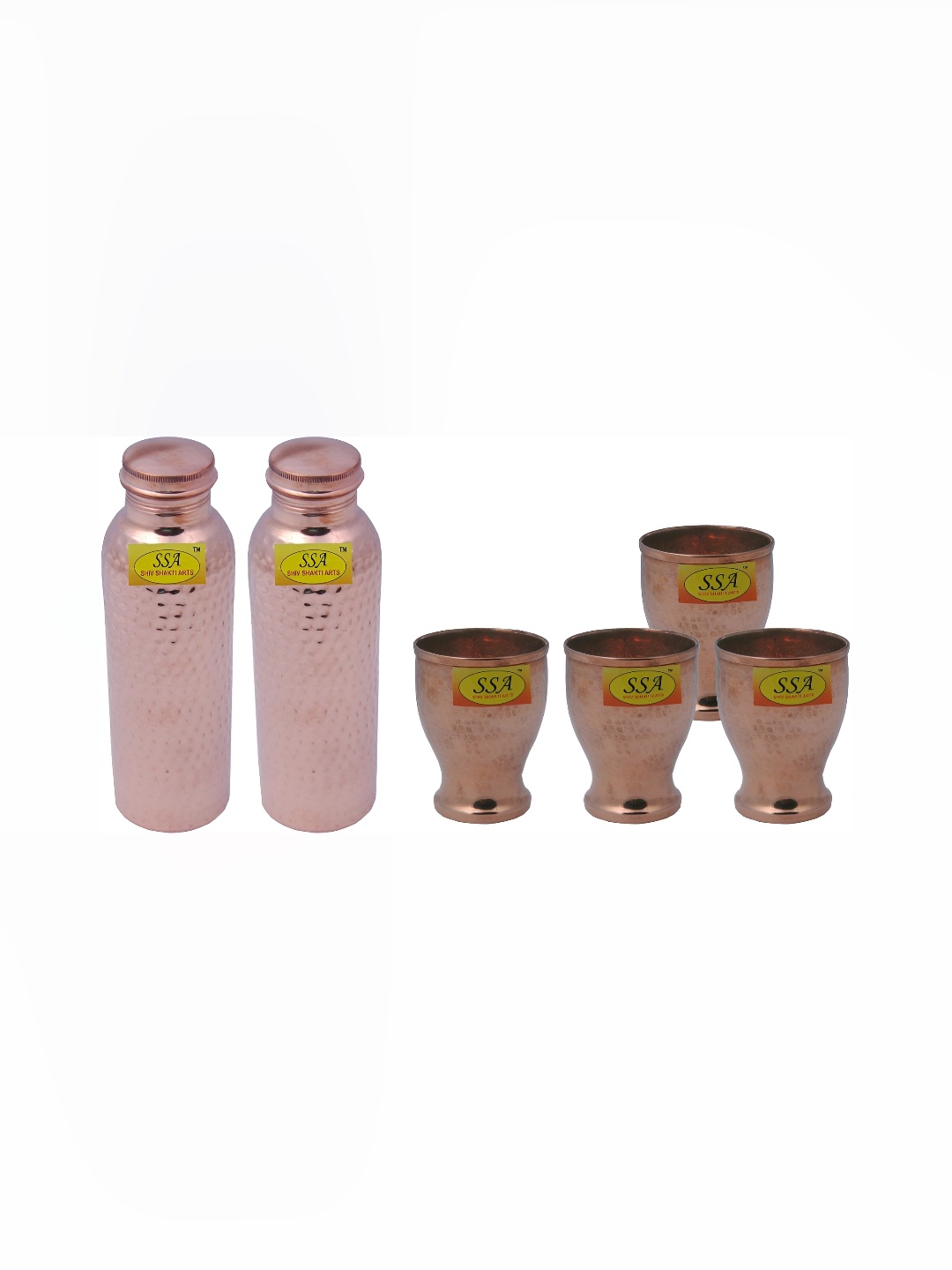 

Shivshakti Arts Copper-Toned 6 Pieces Textured Copper Water Bottle With Glasses 850 ml