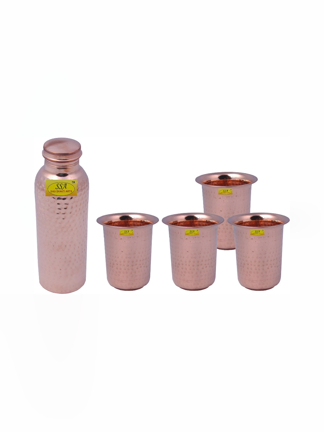

Shivshakti Arts Copper-Toned 5 Pieces Textured Copper Water Bottle With Glasses 850 ml