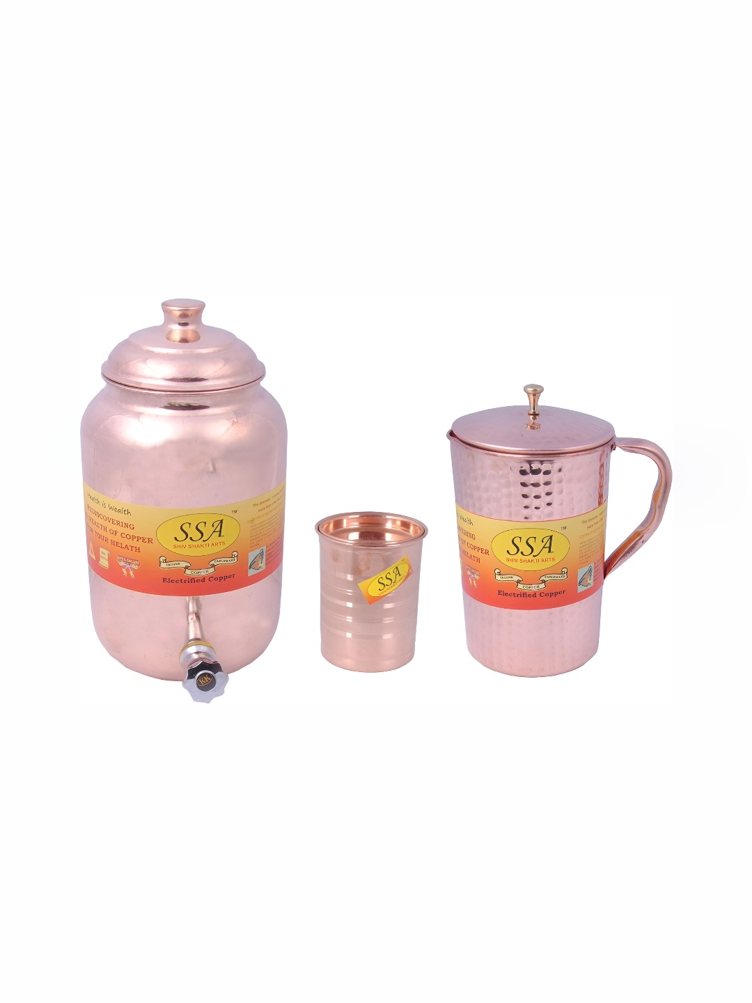 

Shivshakti Arts Copper Toned 3 Pieces Water Pot With Jug & Glass