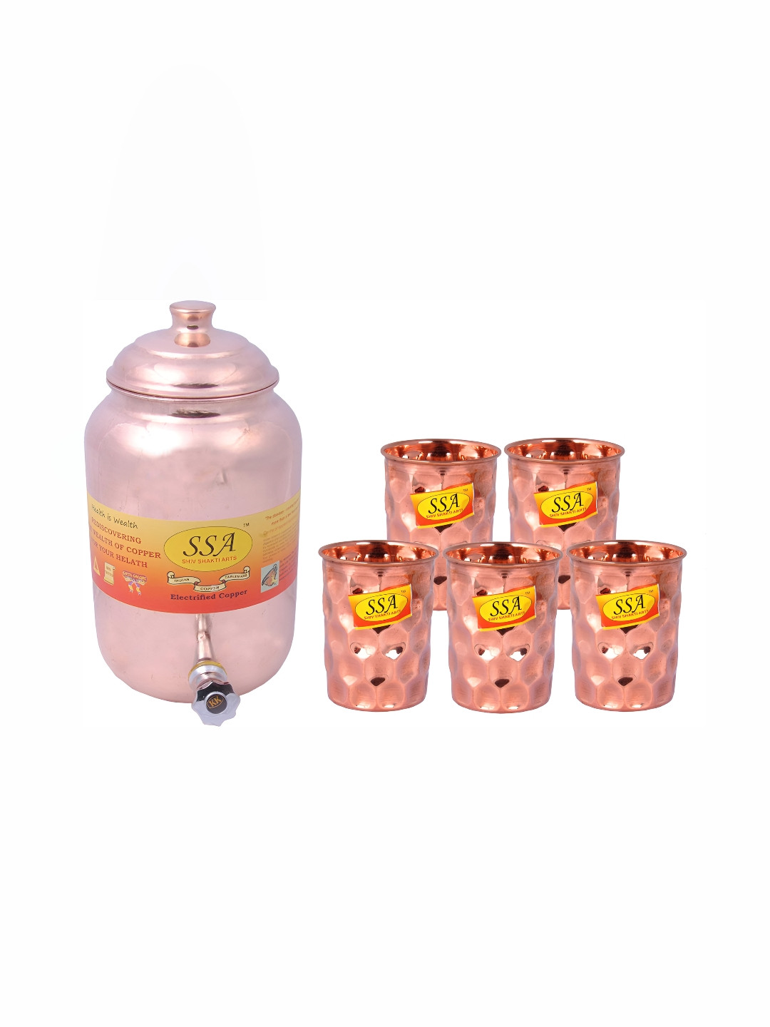 

Shivshakti Arts 6 Pieces Copper Toned Jug & Glass With Lid