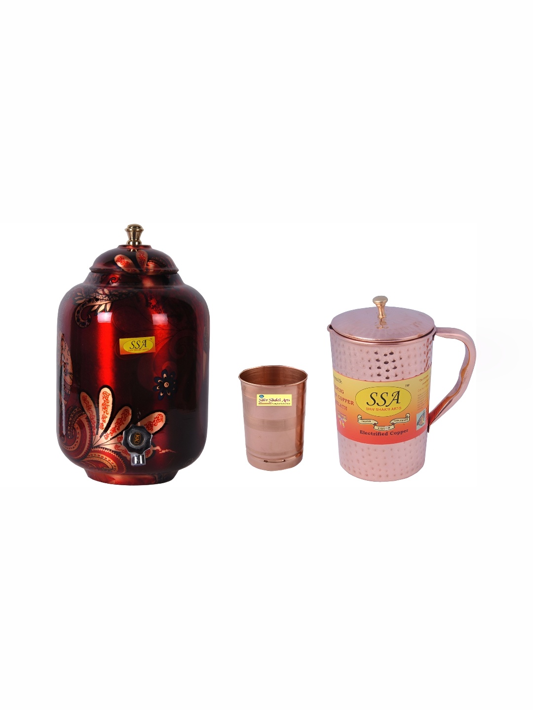 

Shivshakti Arts 3 pieces Copper Jug & Glass Set