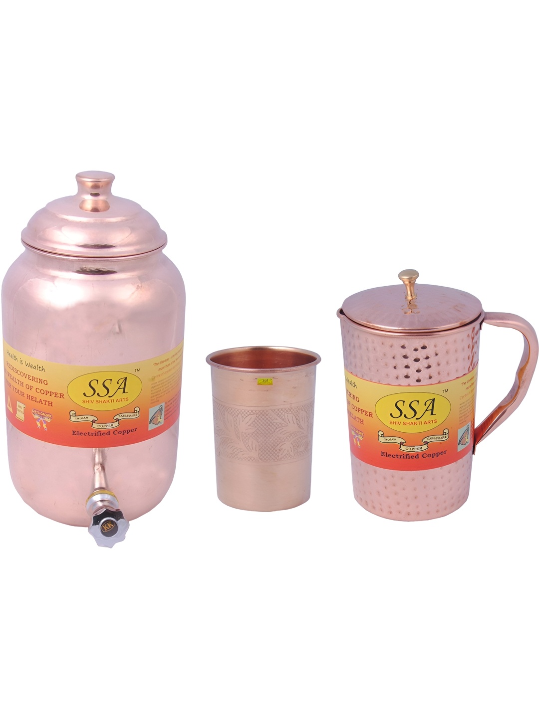 

Shivshakti Arts Brown 3 Pieces Copper Jug & Glass Set