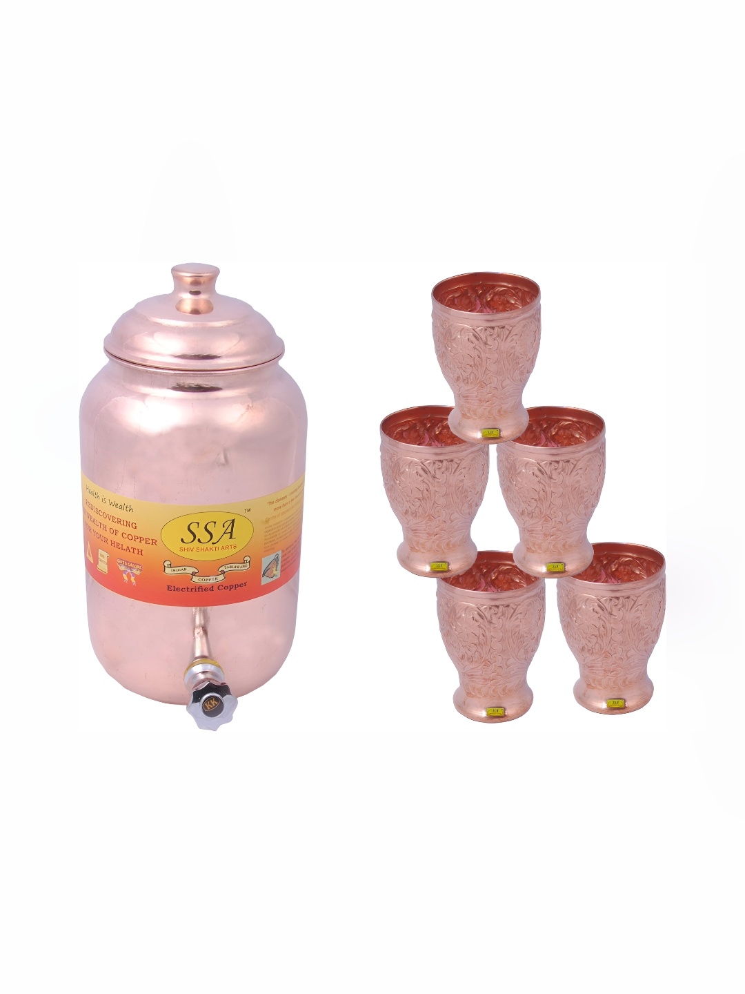 

Shivshakti Arts Brown 6 Pcs Copper Water Pot & Glasses