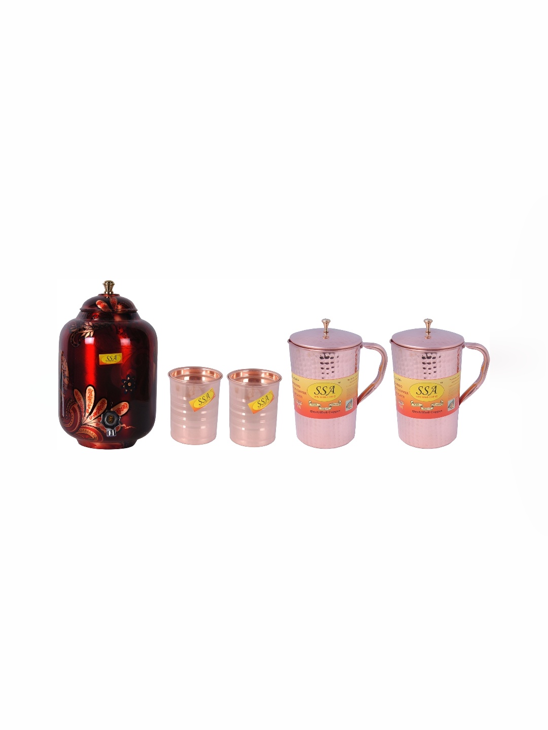 

Shivshakti Arts Red & Copper-Toned 5Pcs Copper Dishwasher Safe Water Jugs Bar & Drinkware