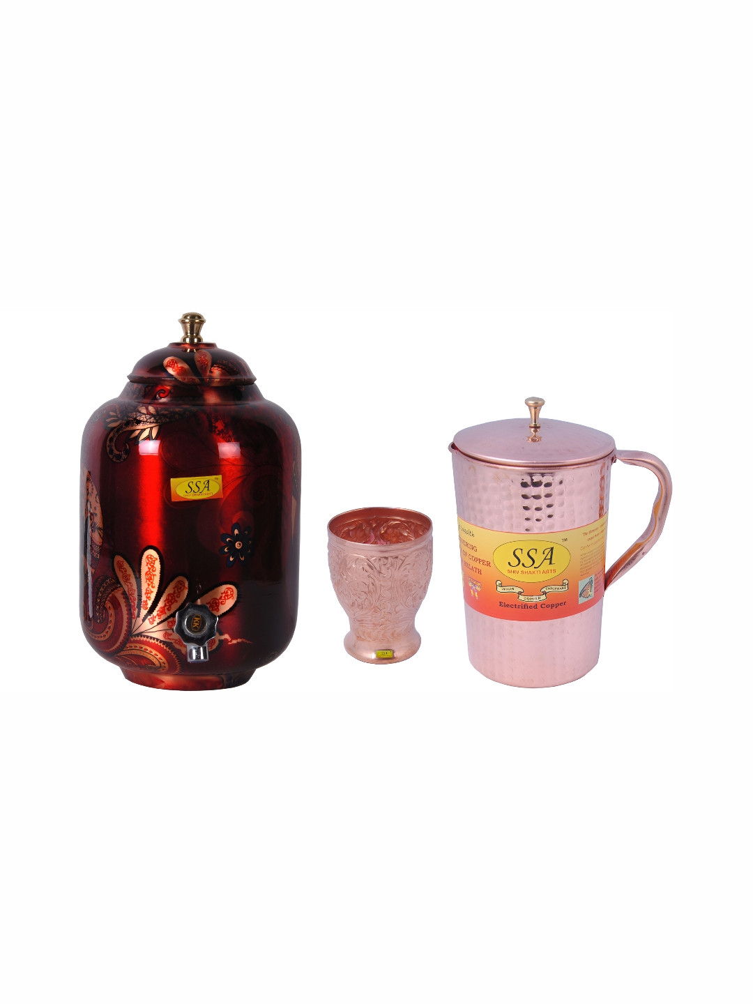 

Shivshakti Arts Red 3 Pieces Copper Core Jug & Glass Set