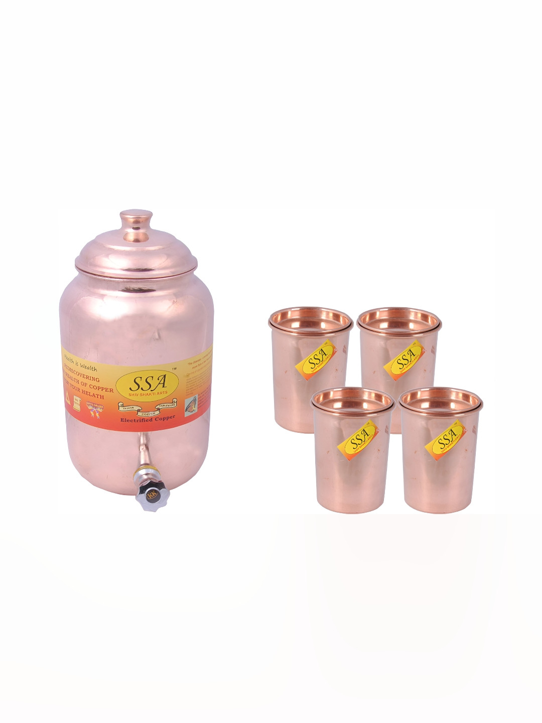 

Shivshakti Arts 5 Pieces Copper Container & Water Glasses With Lids