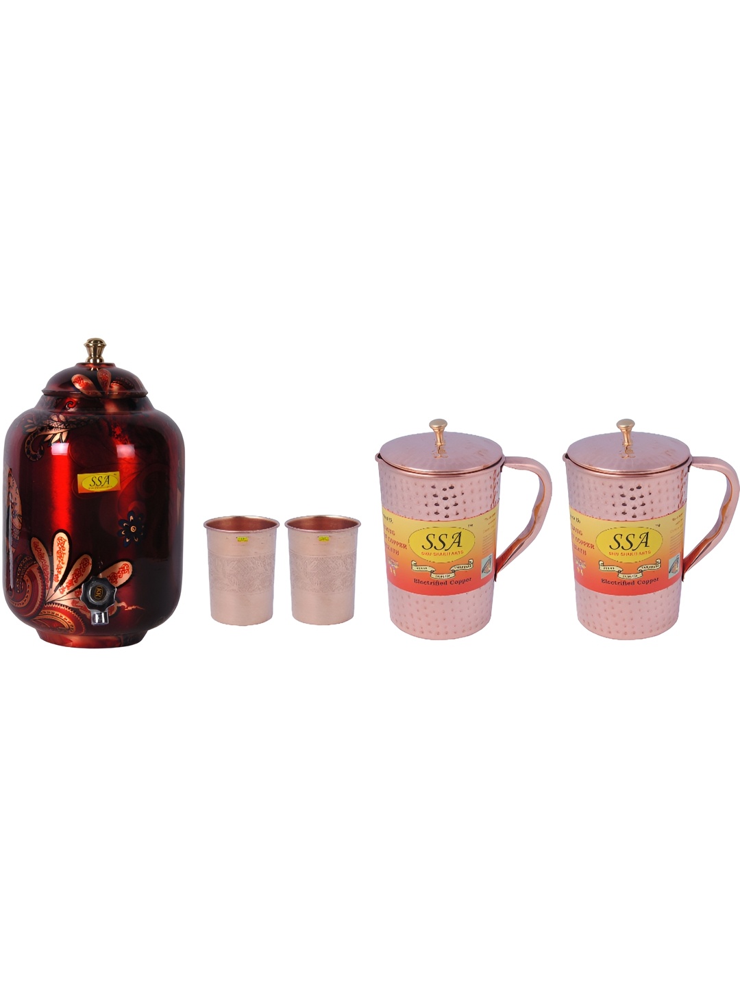 

Shivshakti Arts Red & Copper-Tone 5Pcs Copper Water Jugs Bar And Drinkware