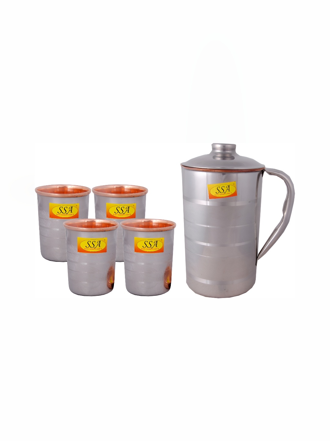 

Shivshakti Arts Silver Toned 4 Pieces Copper Jug & Glass Set