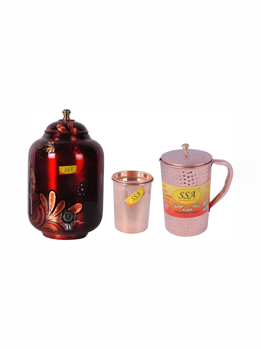 

Shivshakti Arts Red & Rose Gold Toned 3 Pieces Copper Jug & Glass Set