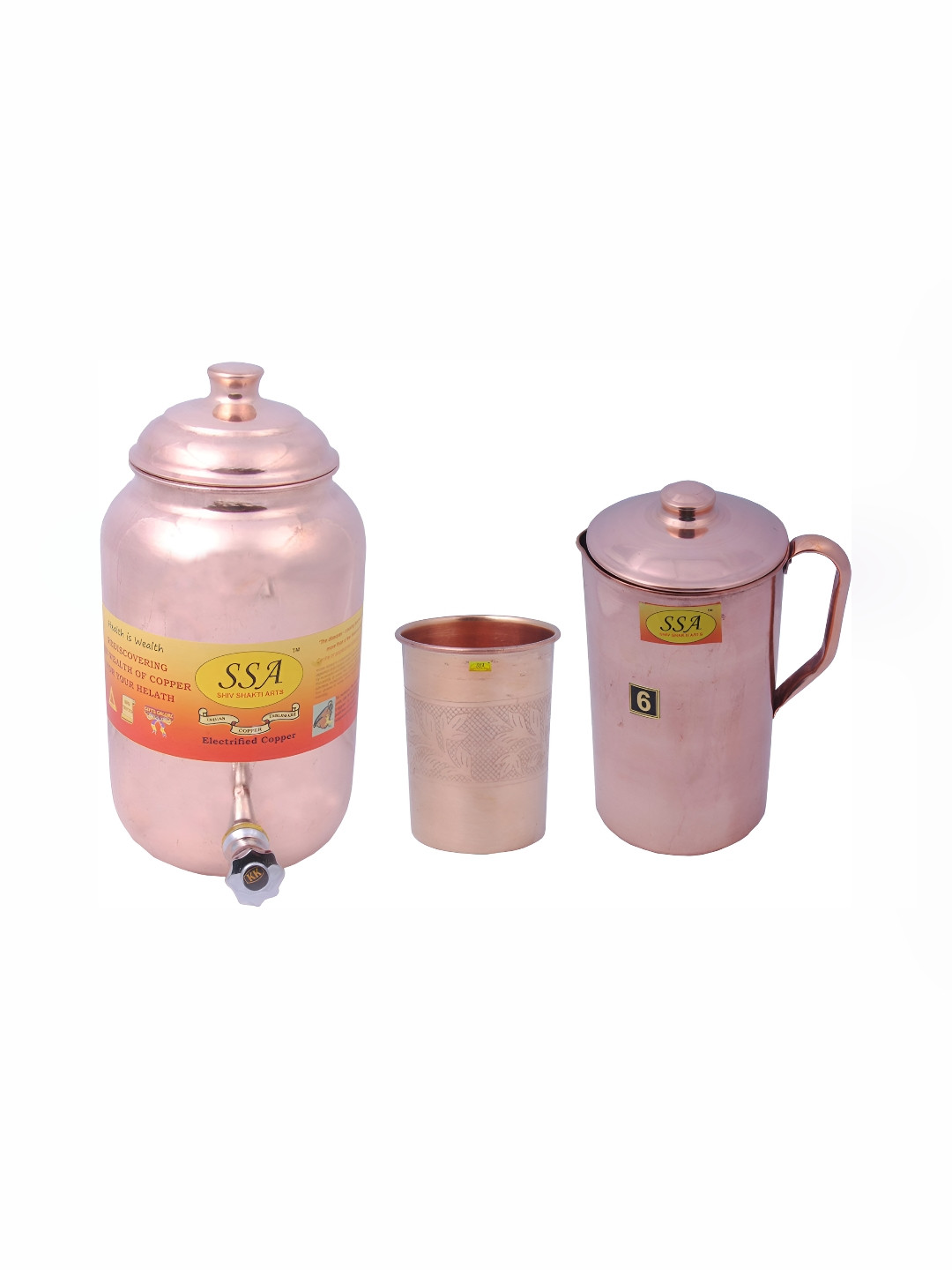 

Shivshakti Arts Brown 3 Pieces Copper Jug & Glass Set