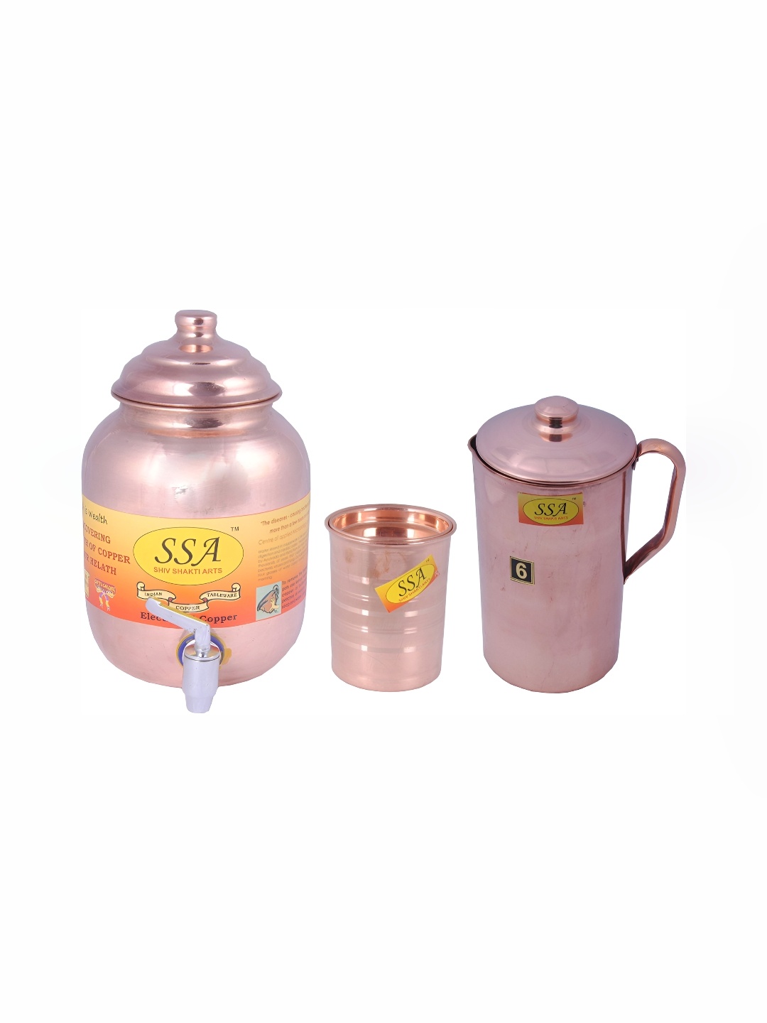 

Shivshakti Arts 3 Pieces Copper Jug & Glass Set Core