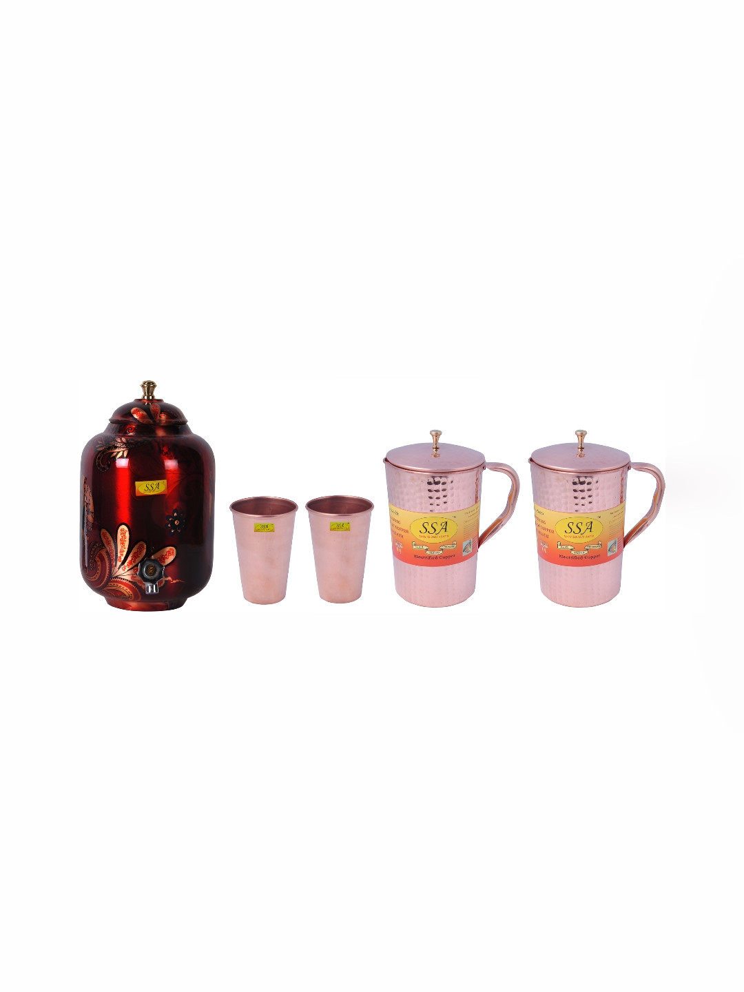 

Shivshakti Arts Red 5 Pieces Copper Jug & Glass Set Core