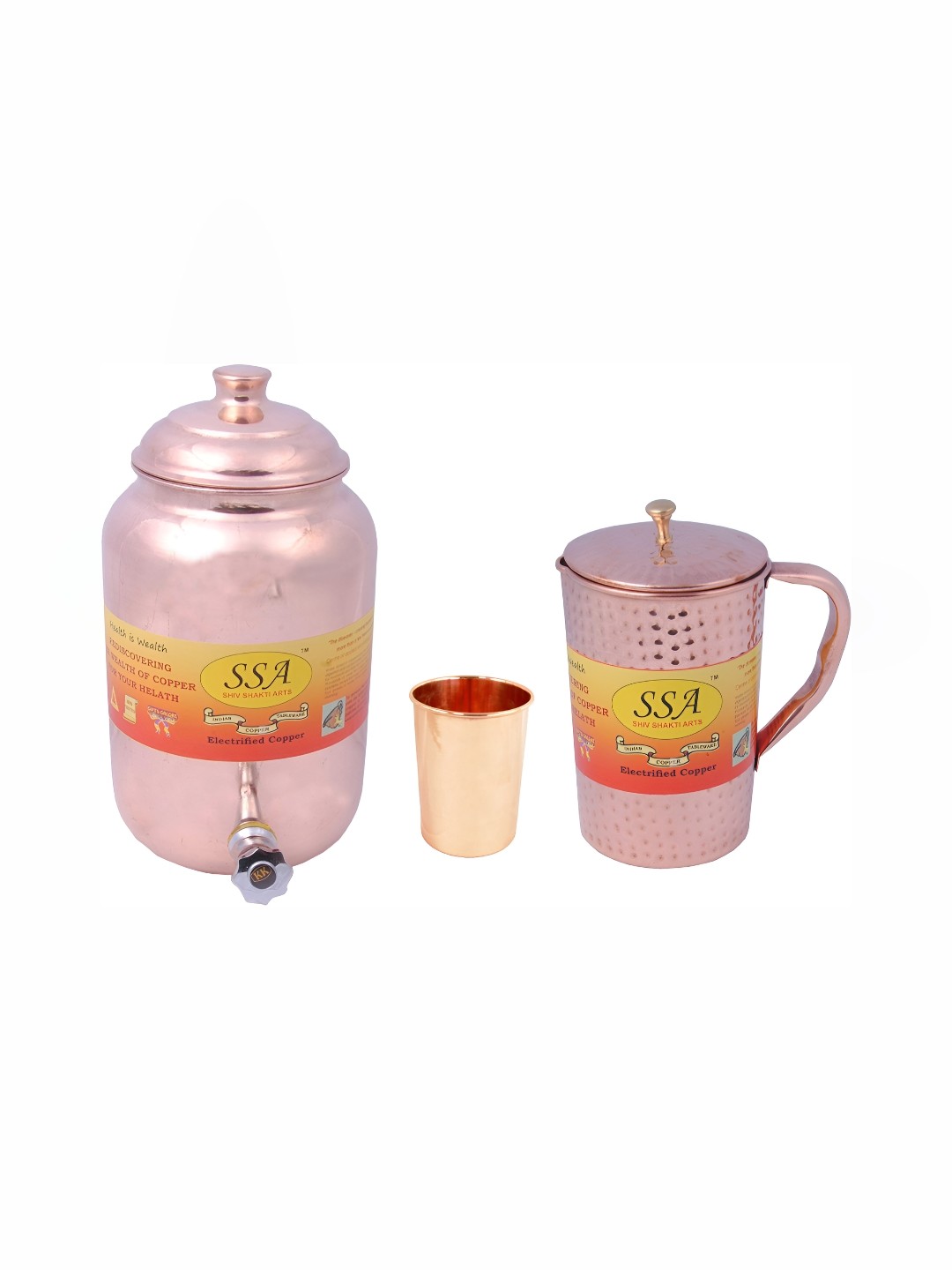 

Shivshakti Arts Brown 3 Pieces Copper Water Pot With Jug & Glass