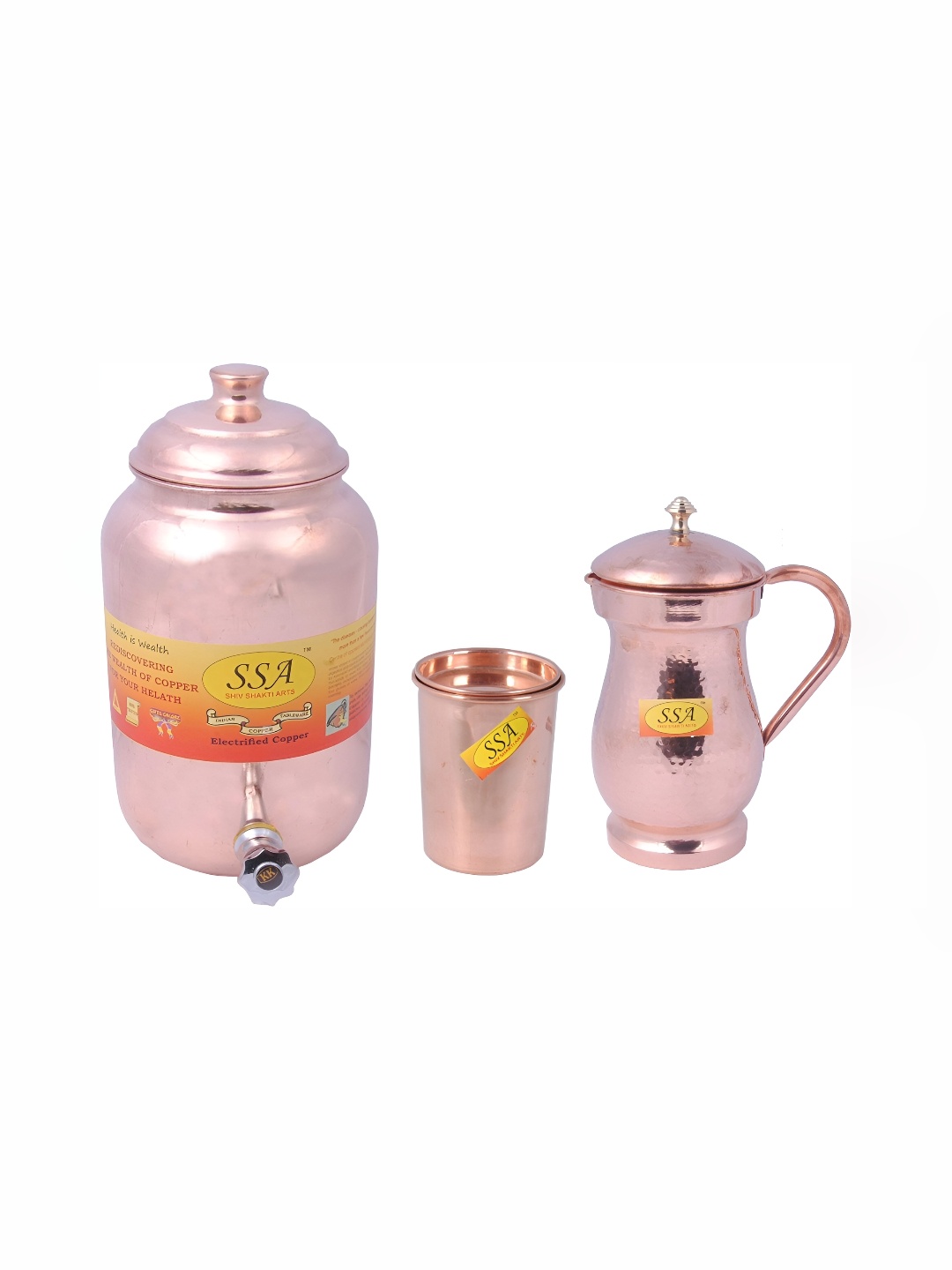 

Shivshakti Arts Brown 3 Pieces Copper Jug & Glass Set Core