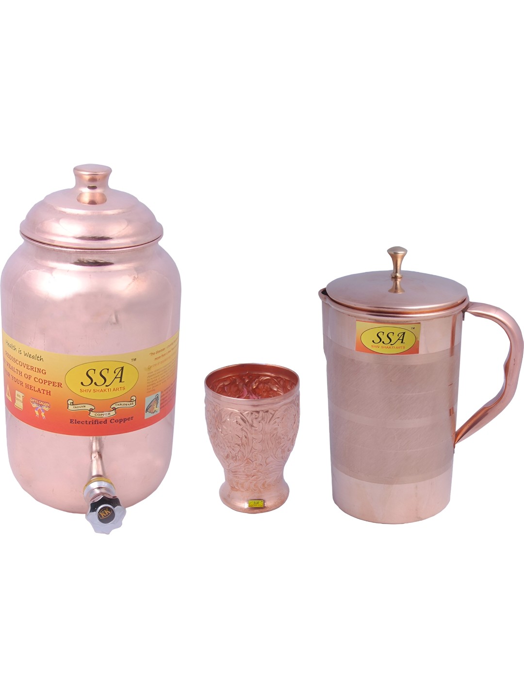 

Shivshakti Arts Brown 3 Pieces Copper Core Jug & Glass Set 350ml