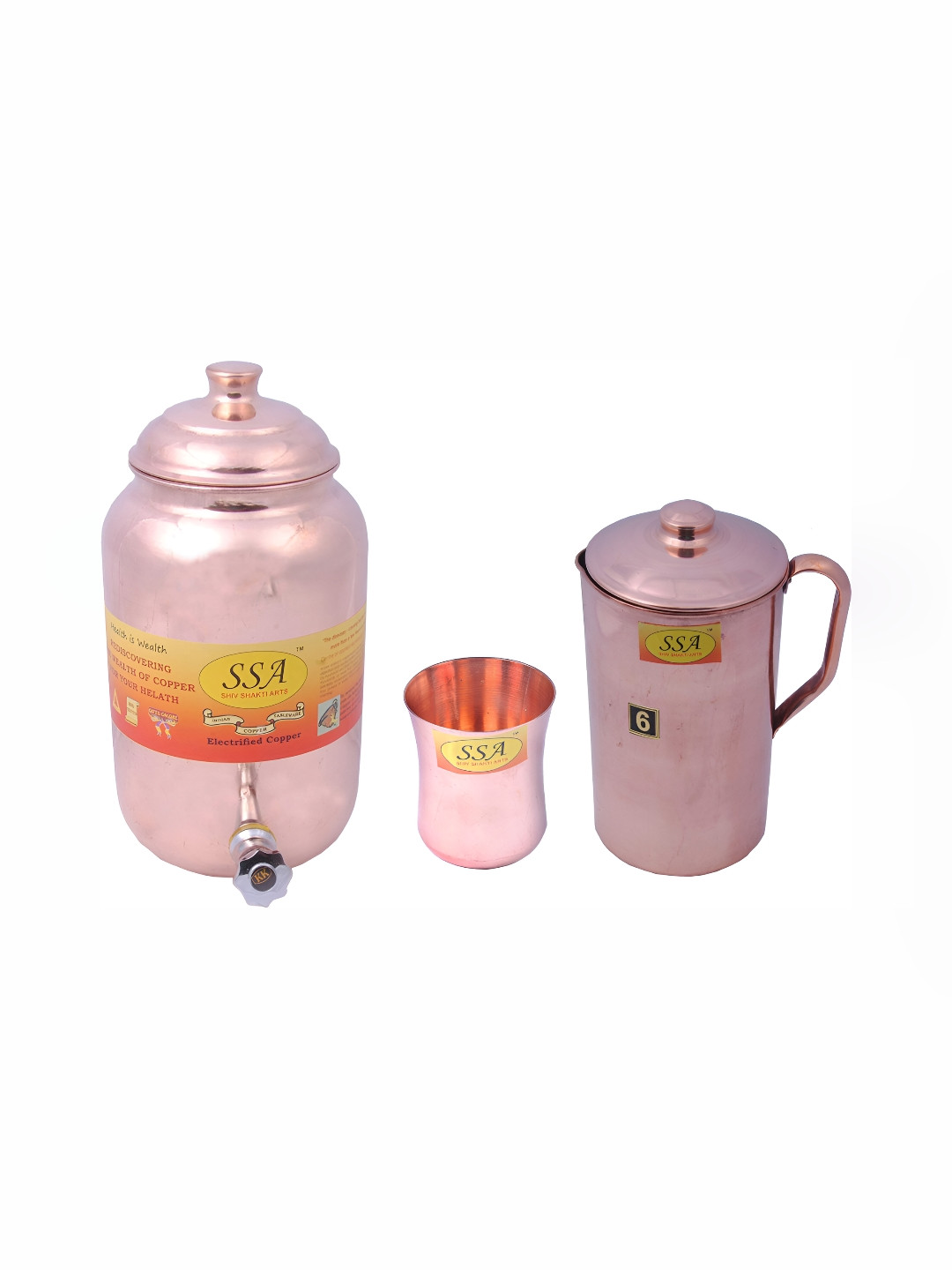 

Shivshakti Arts Brown 3 Pieces Copper Core Jug & Glass Set