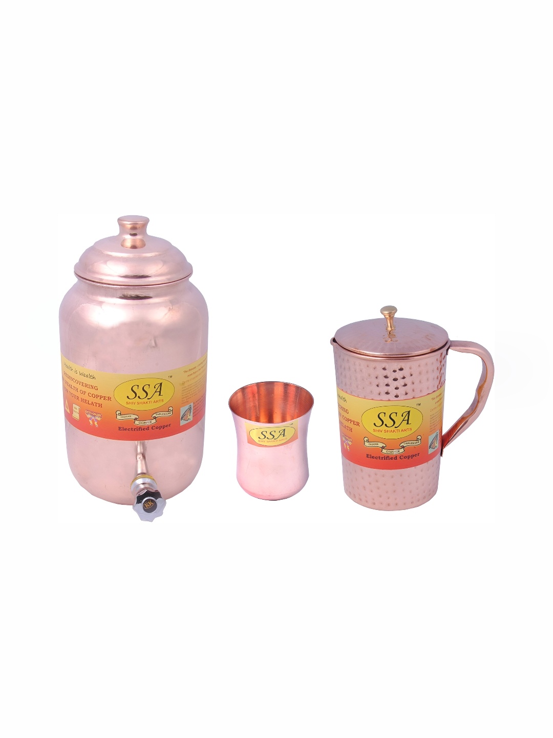 

Shivshakti Arts Brown 3 pieces Copper Jug & Glass Set