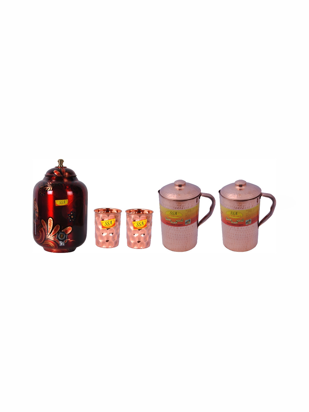 

Shivshakti Arts Brown 5 Pieces Copper Jugs & Glass Set, Red