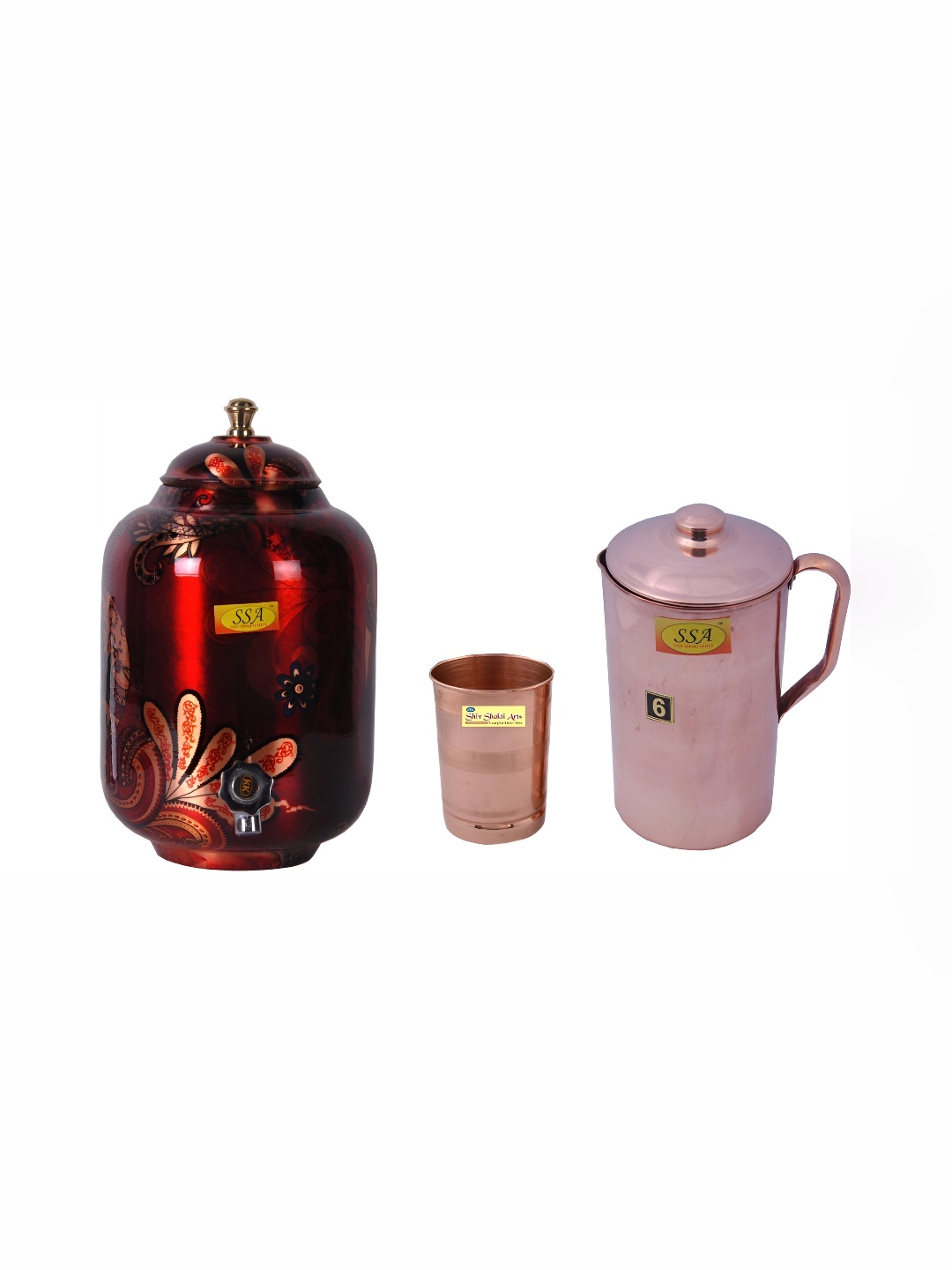 

Shivshakti Arts Red & Copper-Toned 3Pcs Copper Dishwasher Safe Water Jugs Bar & Drinkware