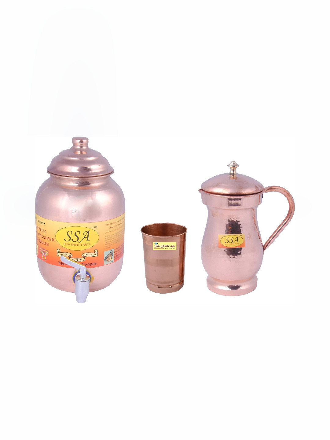 

Shivshakti Arts 3 Pieces Copper Water Dispenser Set