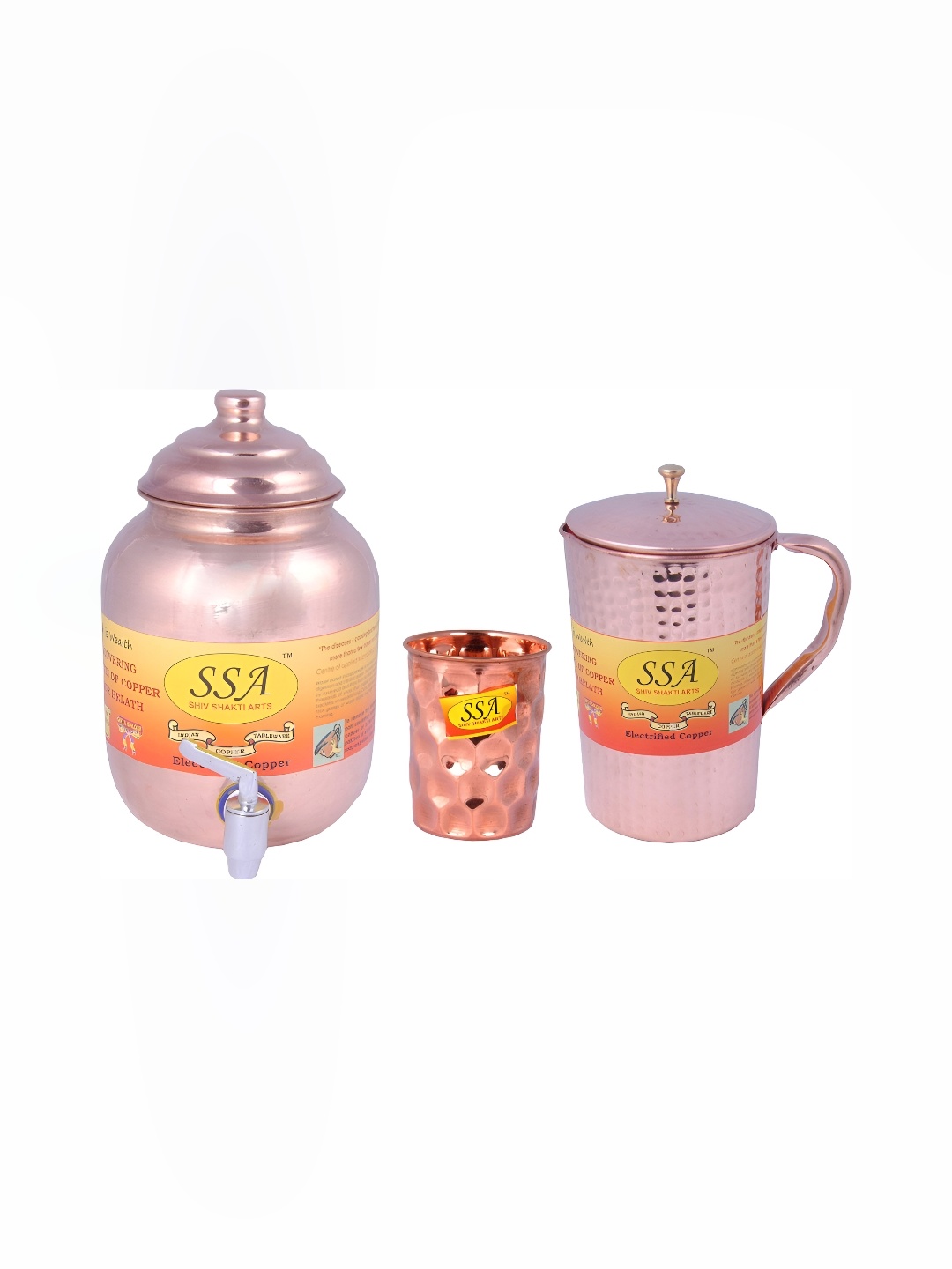 

Shivshakti Arts 3 Pieces Copper Water Jug & Glass Set