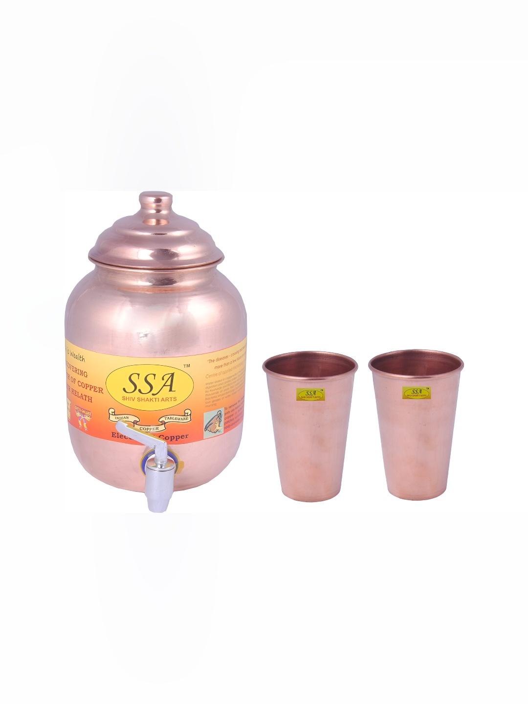 Shivshakti Arts Copper Toned 2 Pieces Copper Water Pot & Glasses 2 Ltrs