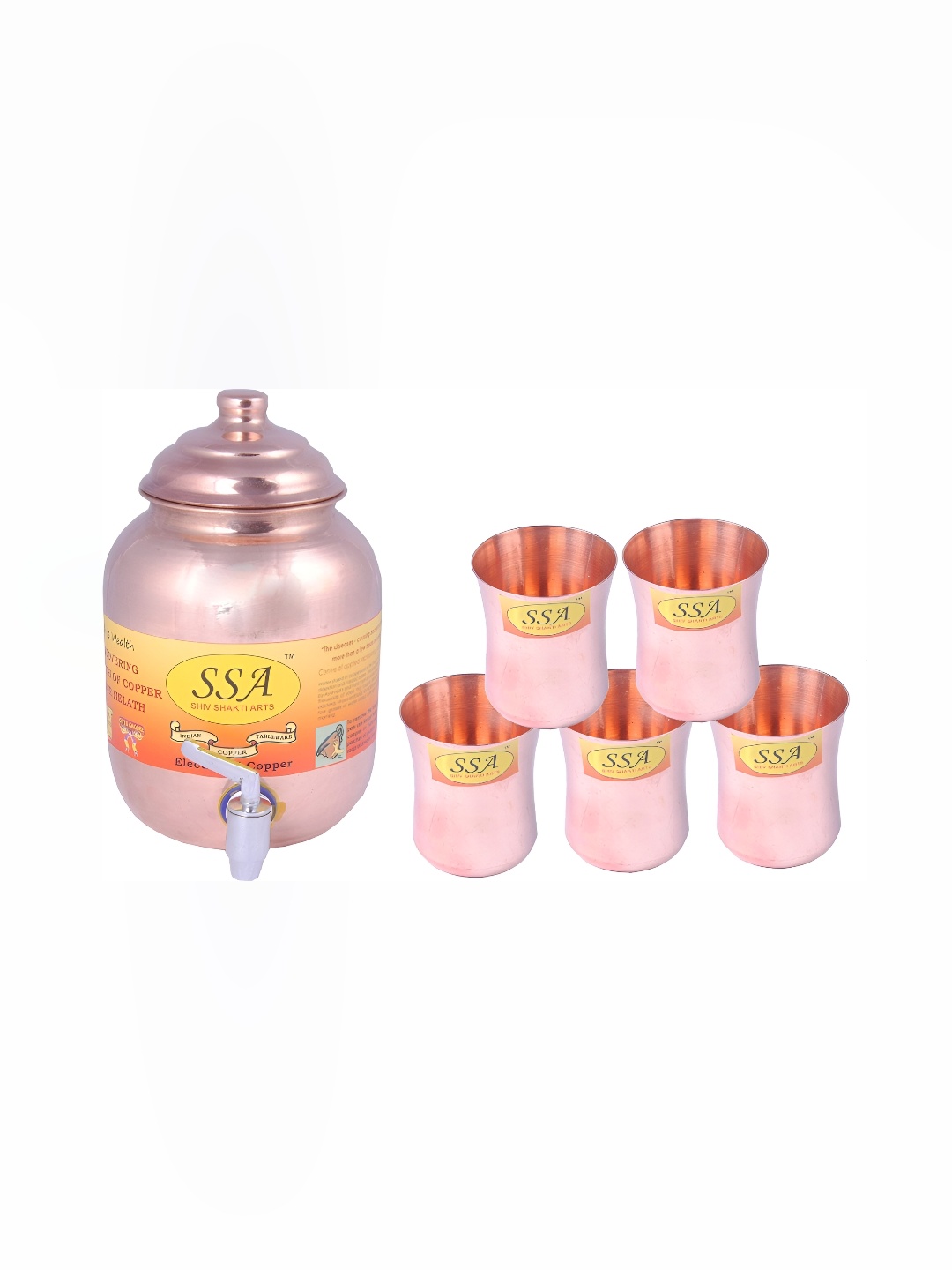 

Shivshakti Arts Copper Toned 6 Pieces Water Pot With Glass Set