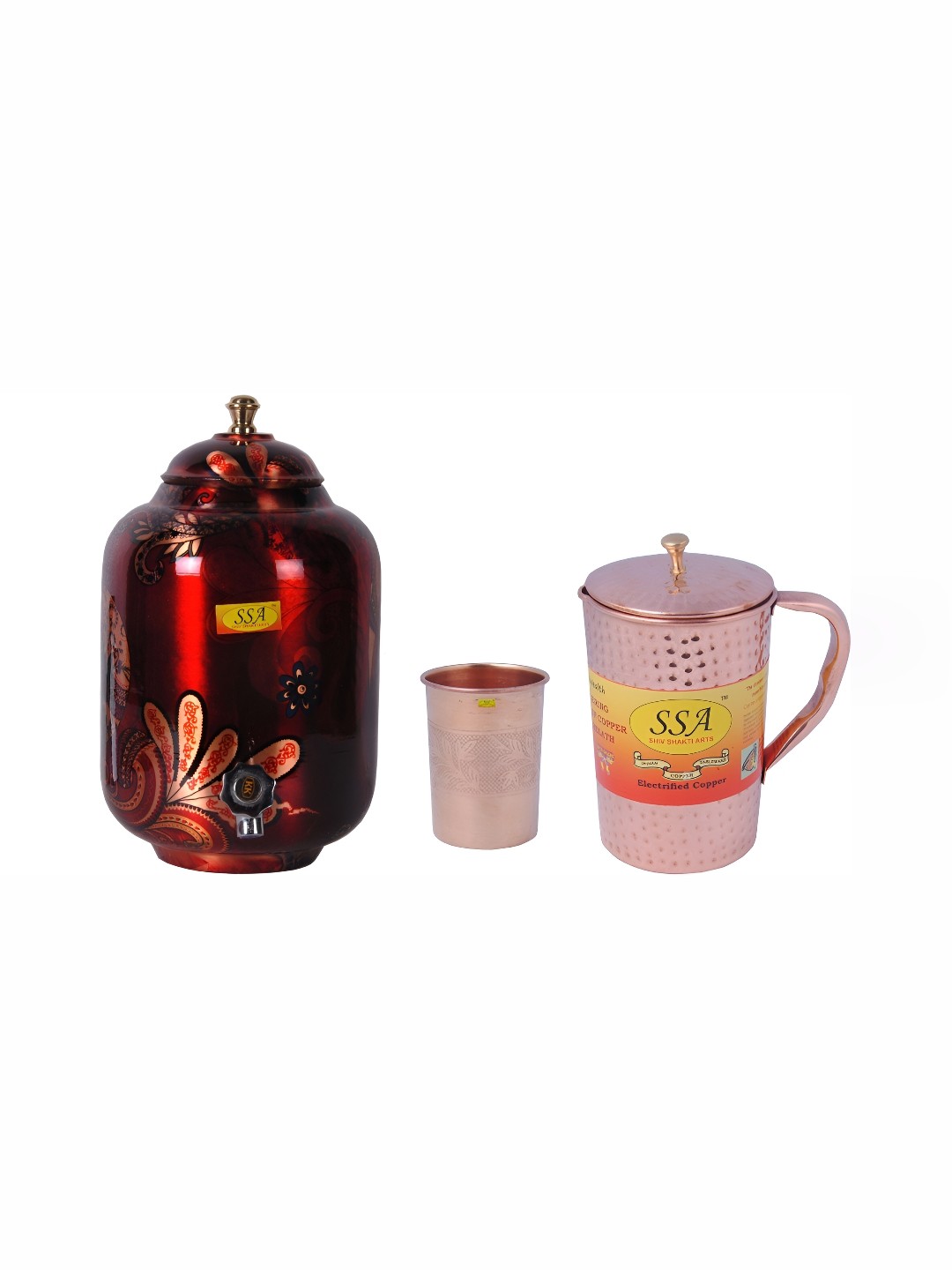 

Shivshakti Arts Red & Copper Toned 3 Pieces Copper Water Pot With Jug & Glass