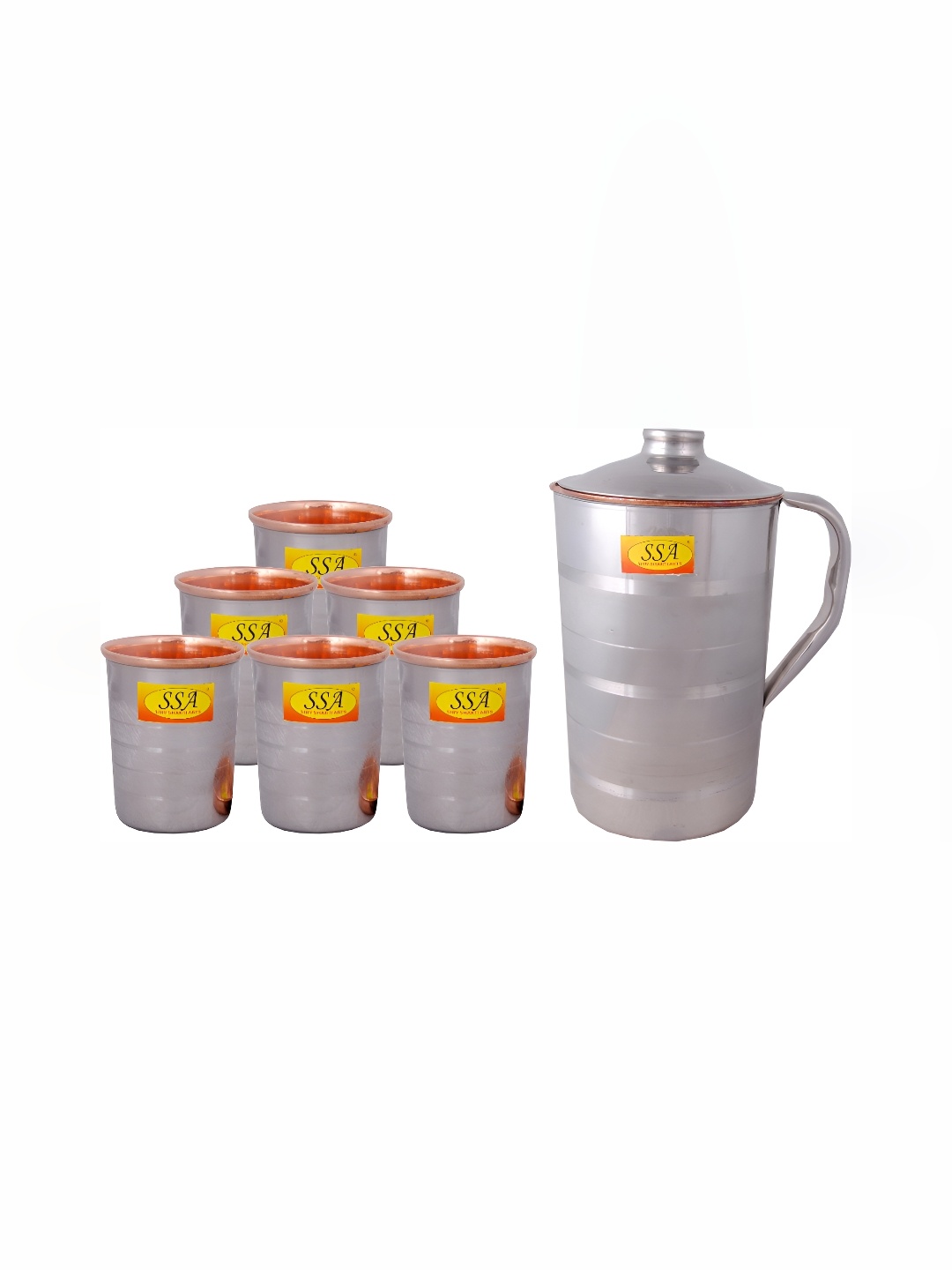 

Shivshakti Arts Silver-Toned 6 Pieces Copper Core Jug & Glass Set