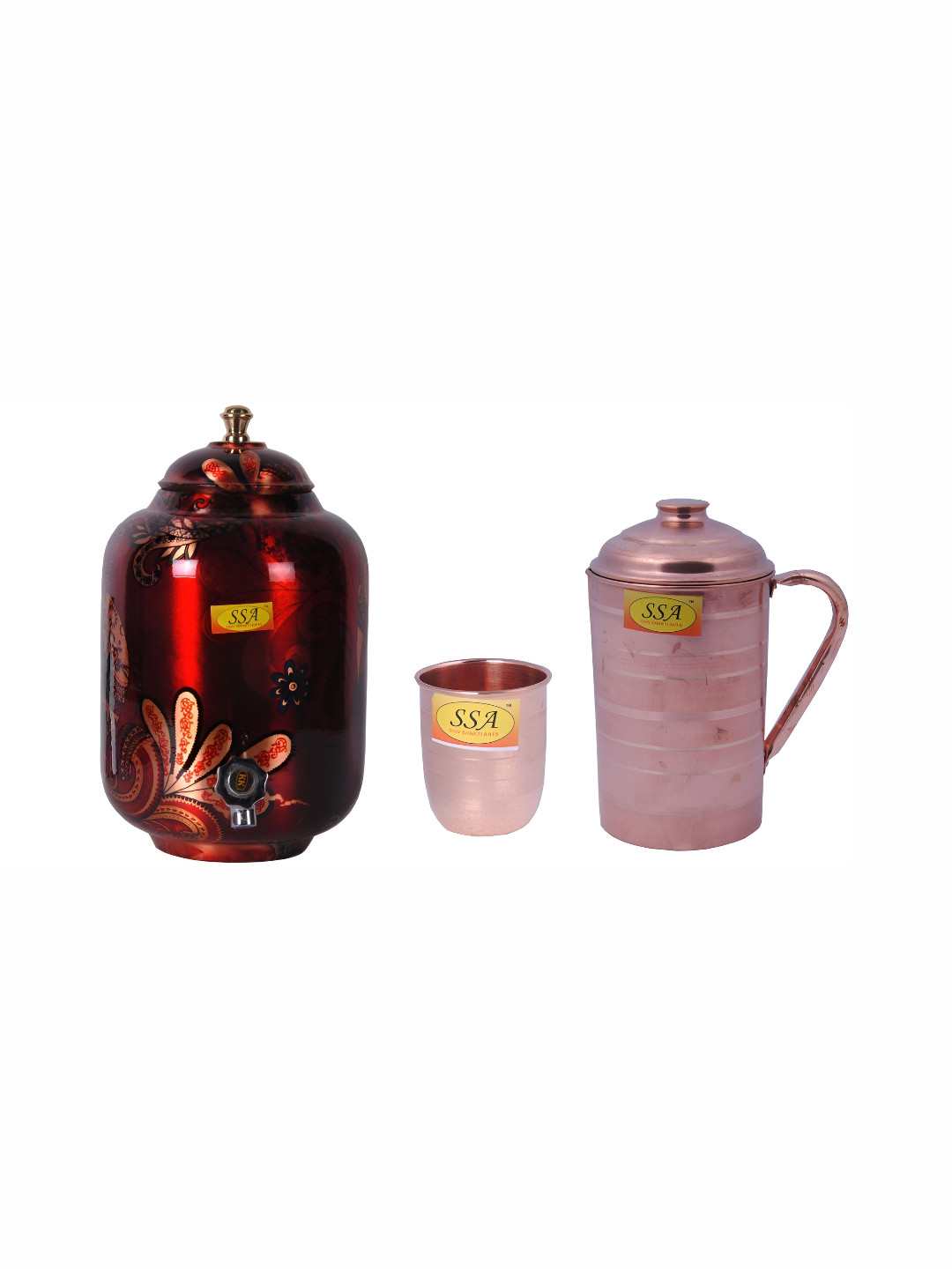 

Shivshakti Arts Red 3 Pieces Copper Water Dispenser Set