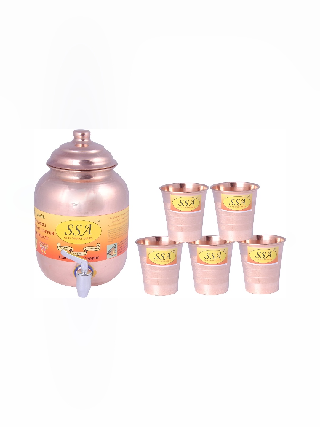 

Shivshakti Arts Copper Toned 6 Pieces Copper Water Pot With Glass Set