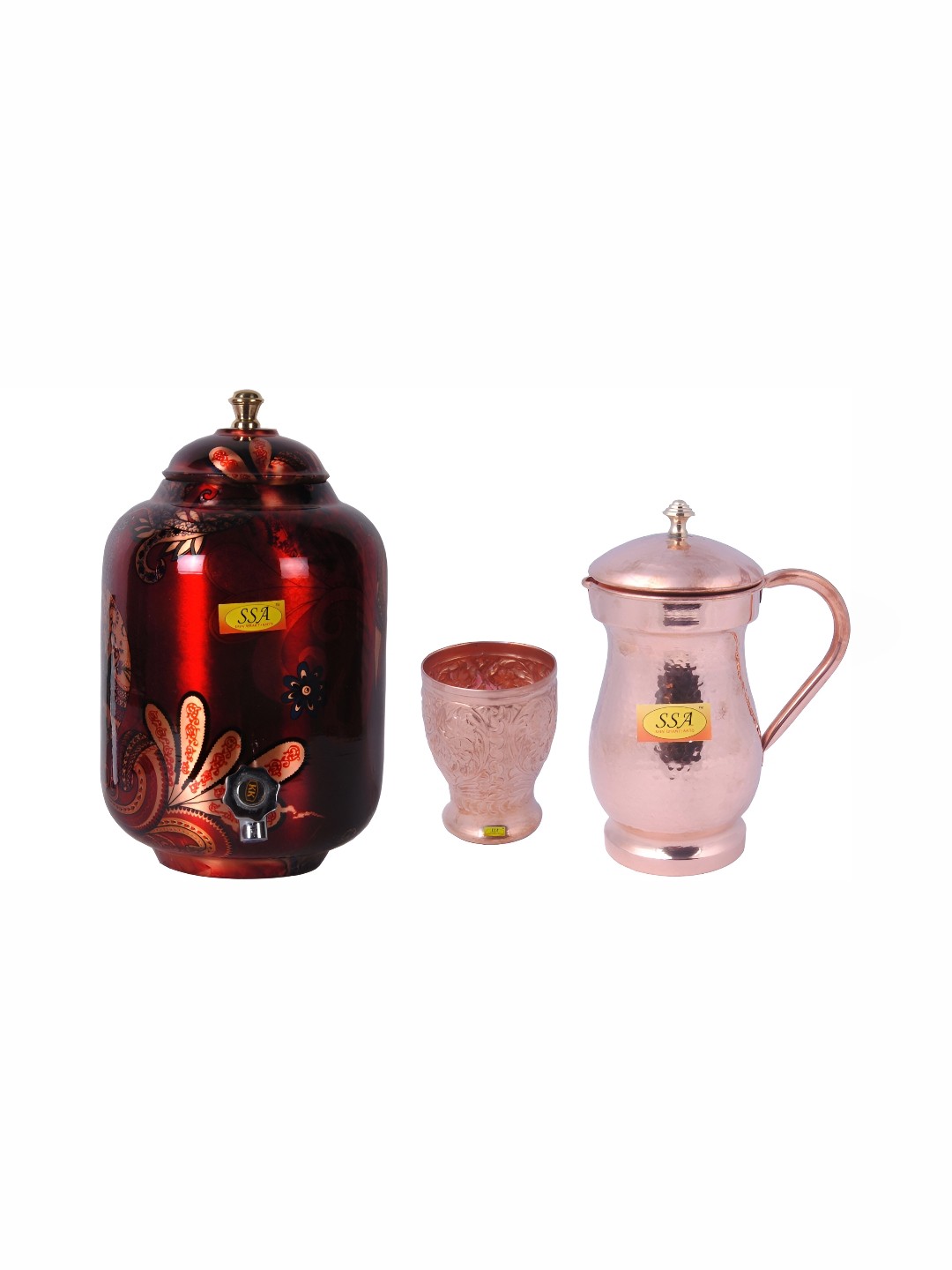 

Shivshakti Arts Red & Rose Gold Toned 3 Pieces Copper Jug & Glass Set
