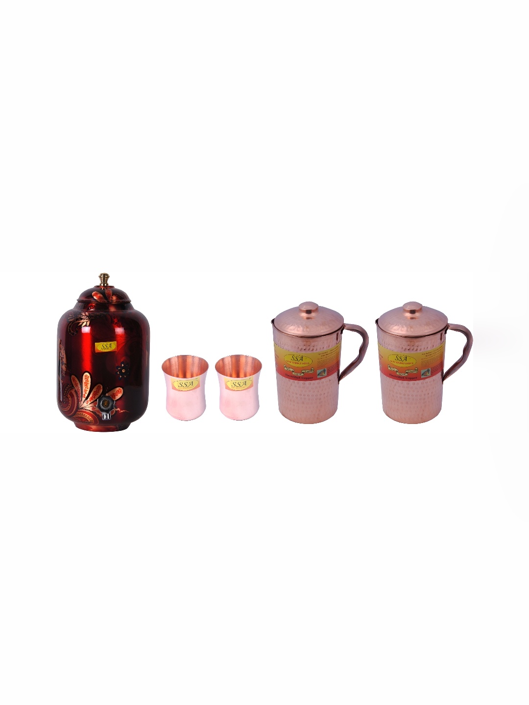 

Shivshakti Arts 5 Pieces Copper Jug & Glass Set, Red