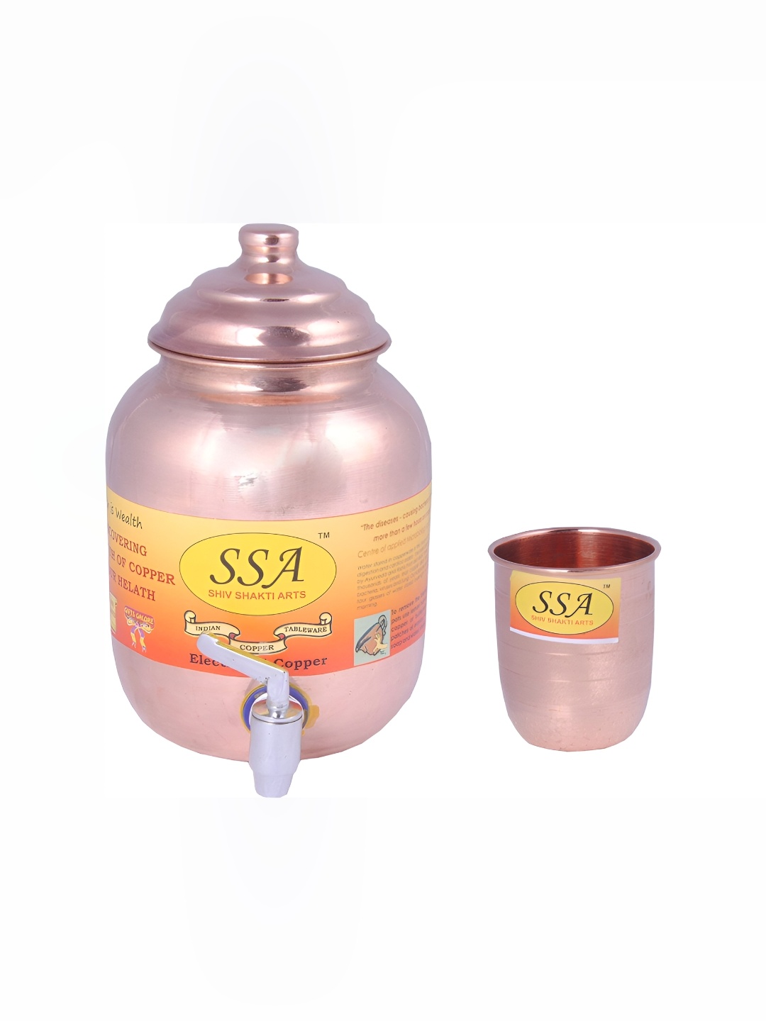 Shivshakti Arts Brown 2 Pieces Copper Jug & Glass Set