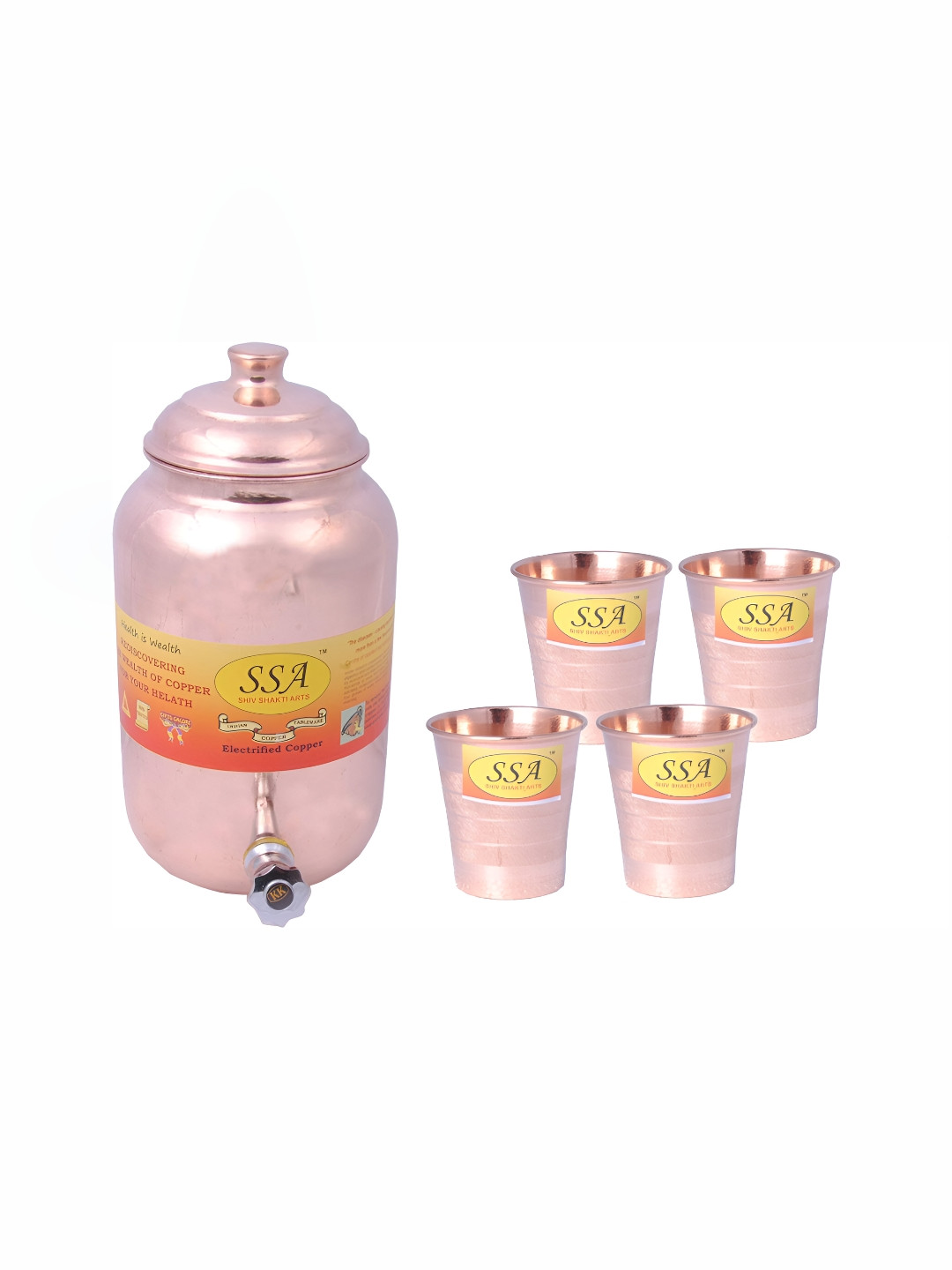 

Shivshakti Arts Brown 5 Pieces Copper Core Jug & Glass Set 150ml