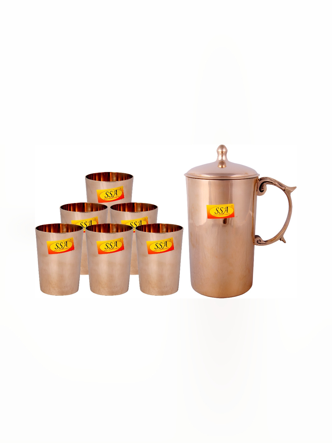 

Shivshakti Arts Copper Toned 7 Pieces Copper Water Jugs & Glasses 1.5 Ltr & 300 ml