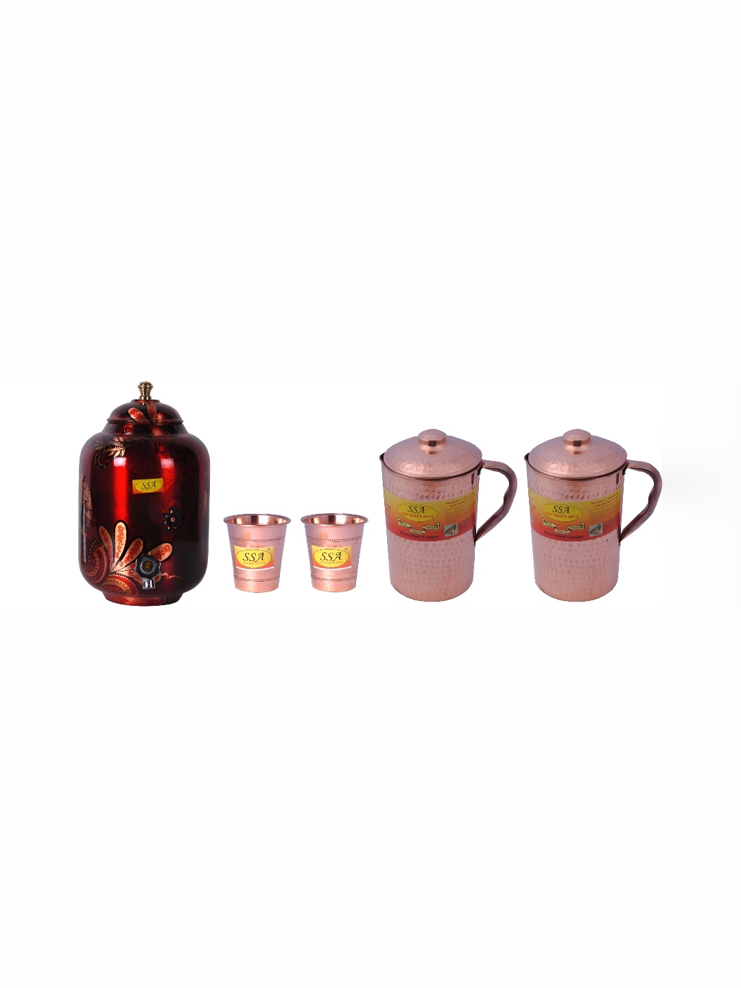 

Shivshakti Arts Red & Copper Toned 5 Pieces Copper Water Pot With Jug & Glasses